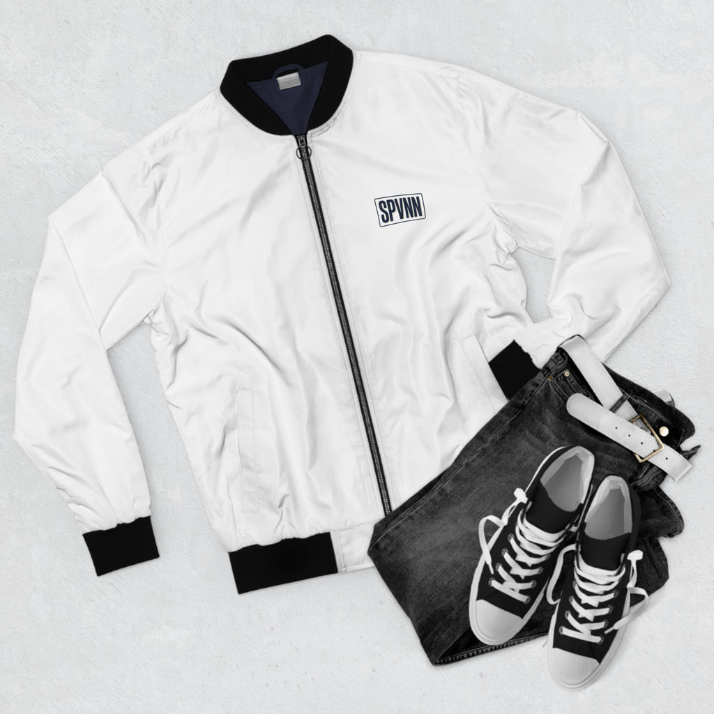 SPVNN Logo Bomber Jacket — Men's White Streetwear Bomber