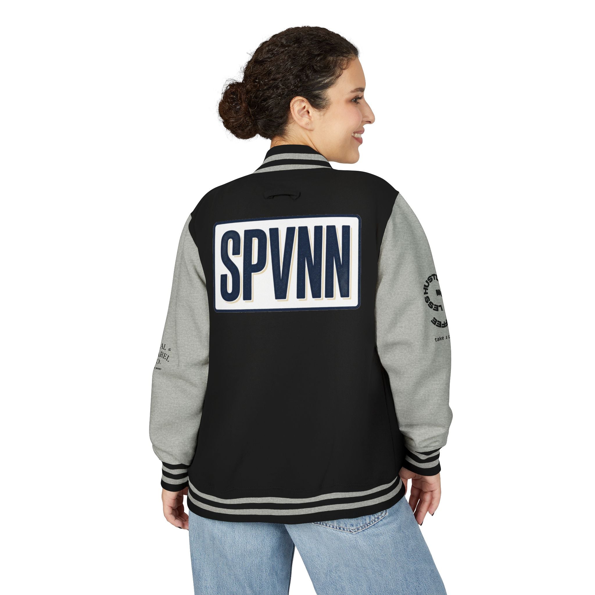 SPVNN Red & White Varsity Letterman Jacket – Embroidered Patch Logo