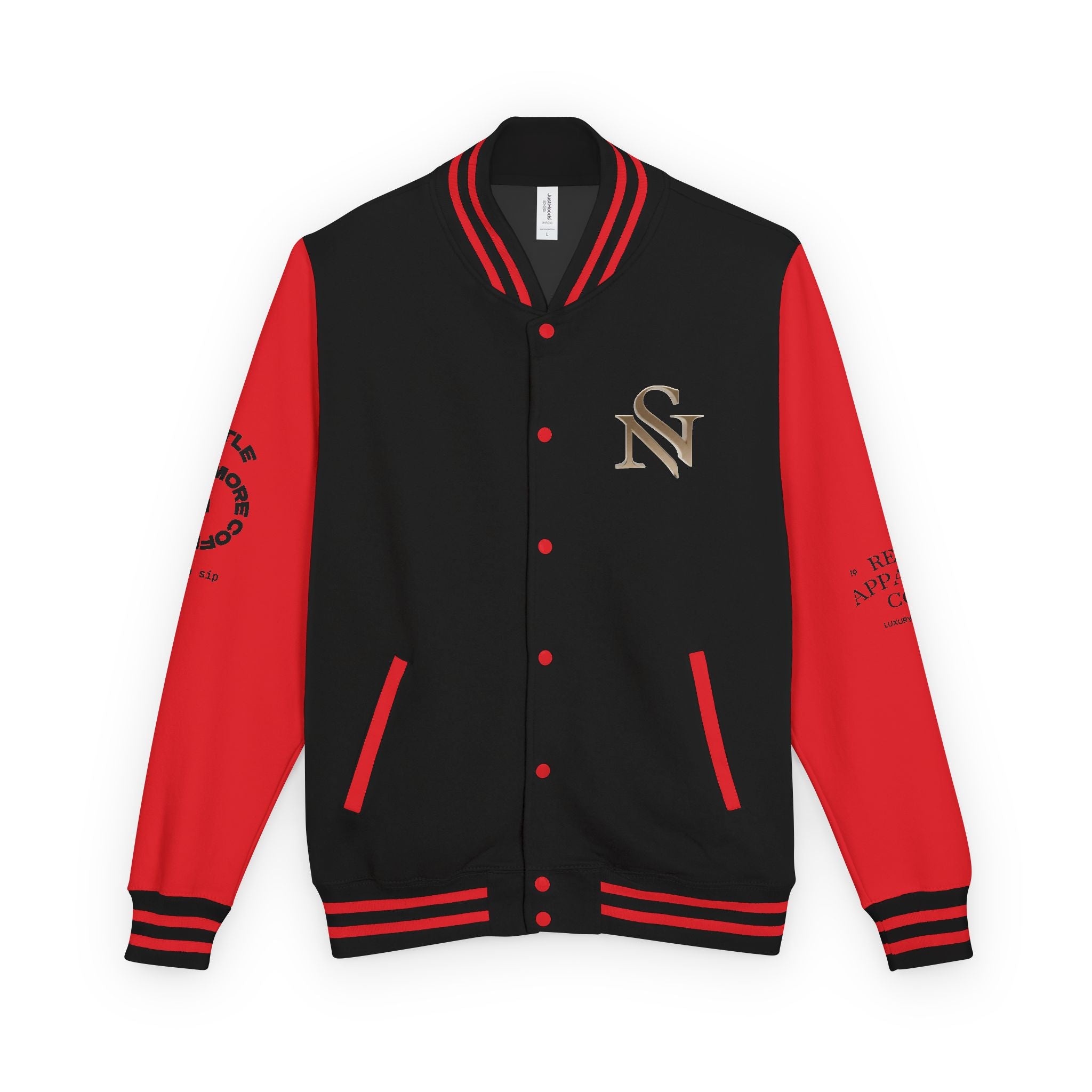 SPVNN Red & White Varsity Letterman Jacket – Embroidered Patch Logo