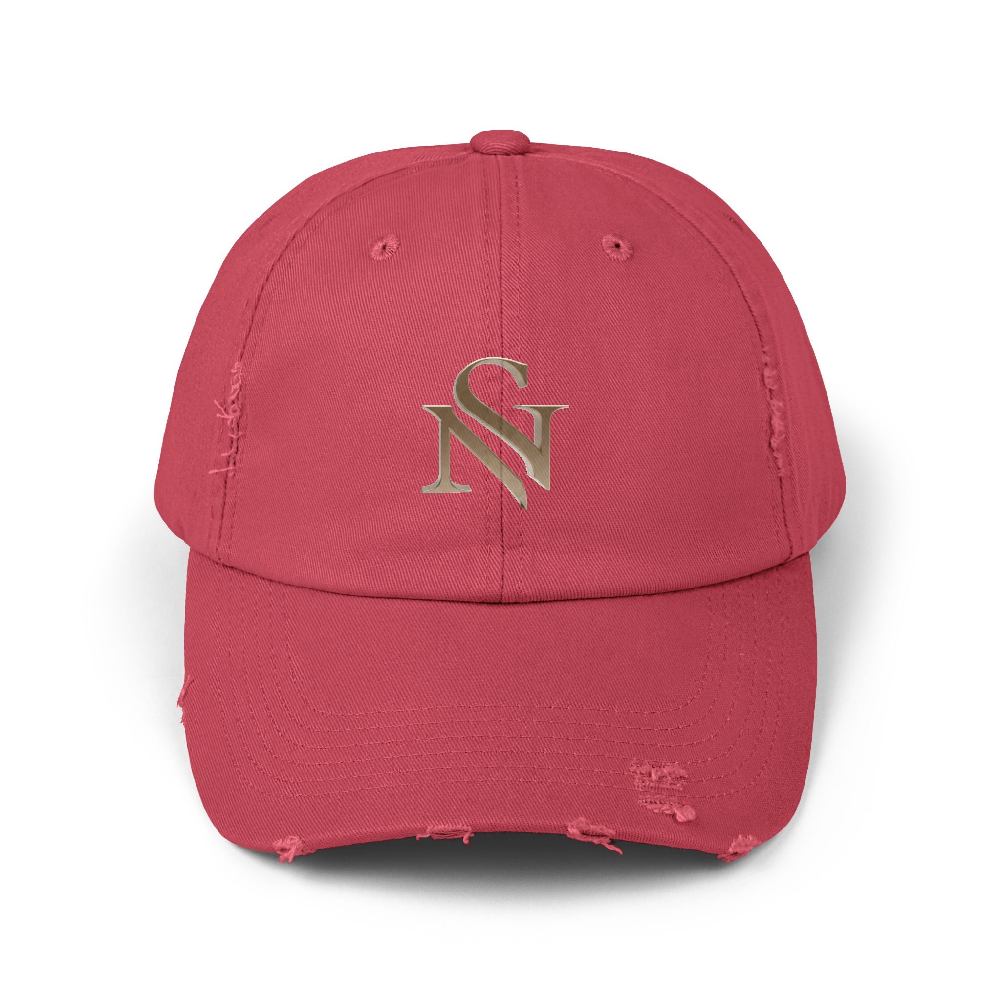 Distressed Black Baseball Cap with Gold 'SN' Monogram — Vintage Casual Hat