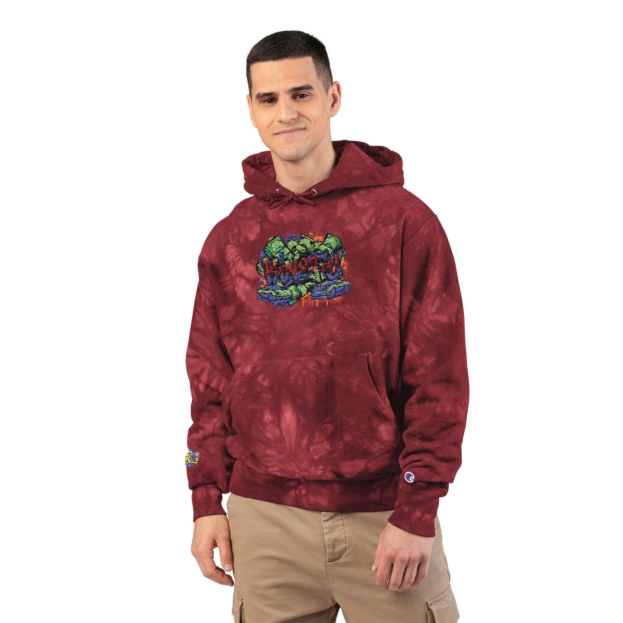 SPVNN Tie-Dye Embroidered Hoodie — Floral Script Chest