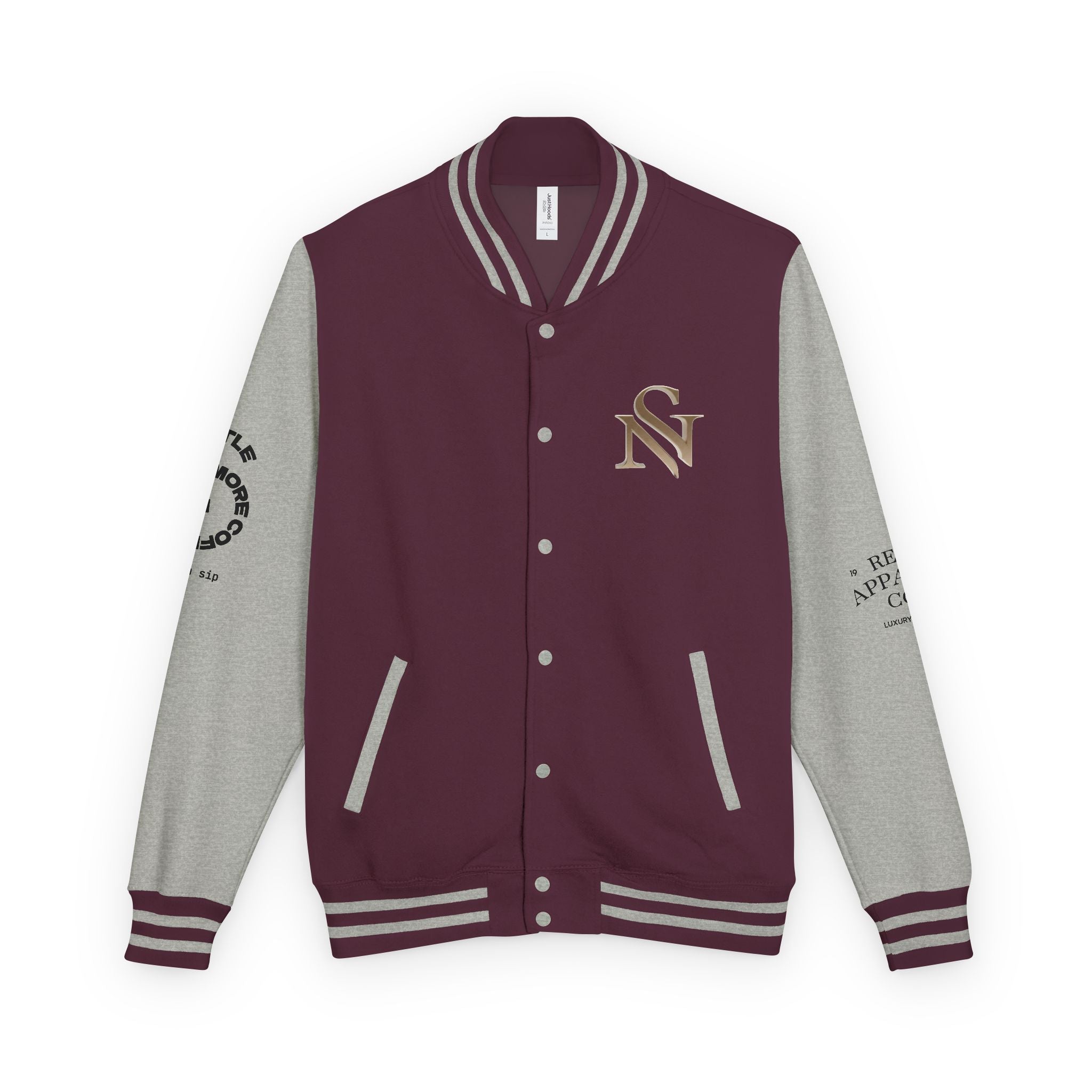 SPVNN Red & White Varsity Letterman Jacket – Embroidered Patch Logo