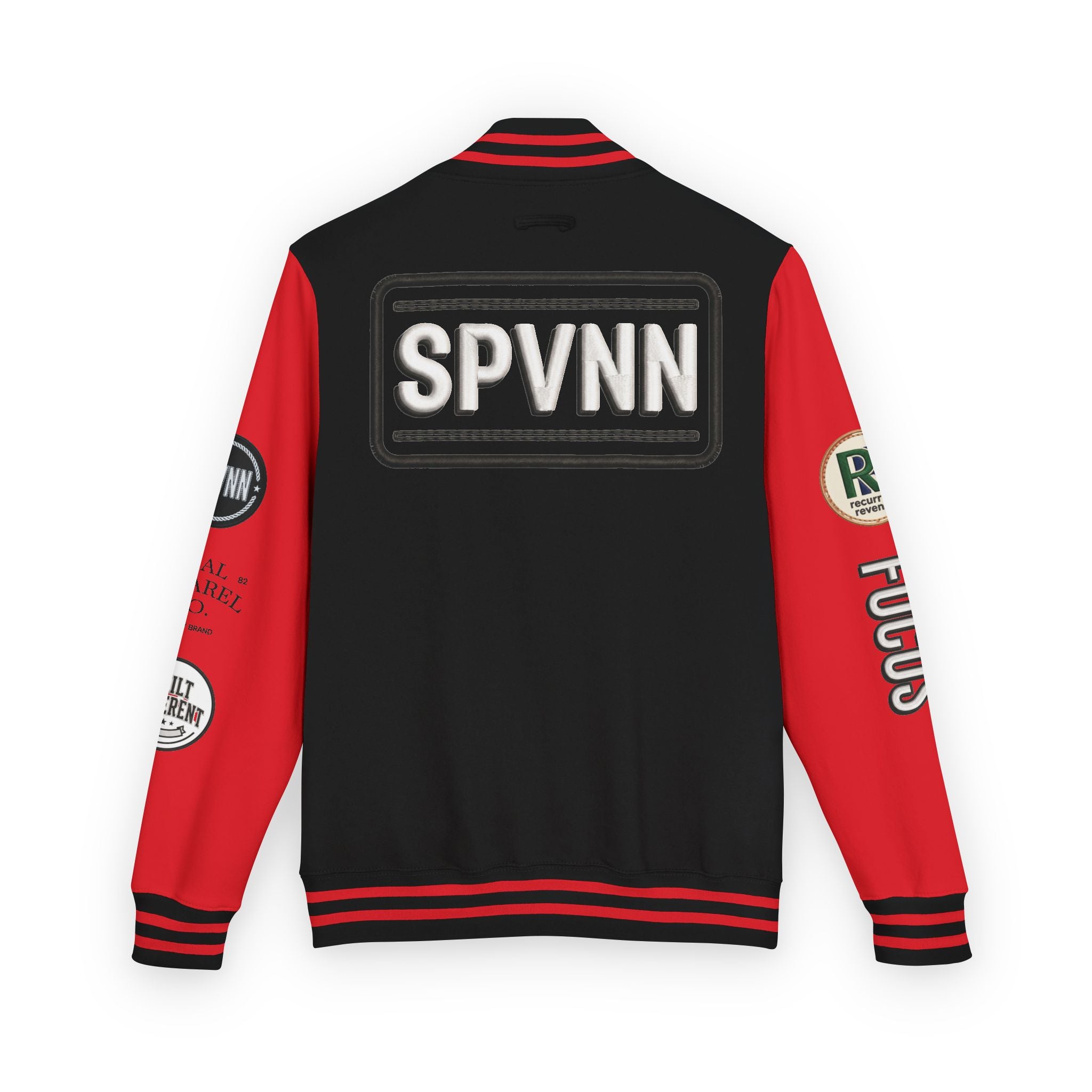 SPVNN Red & White Varsity Letterman Jacket – Embroidered Patch Logo