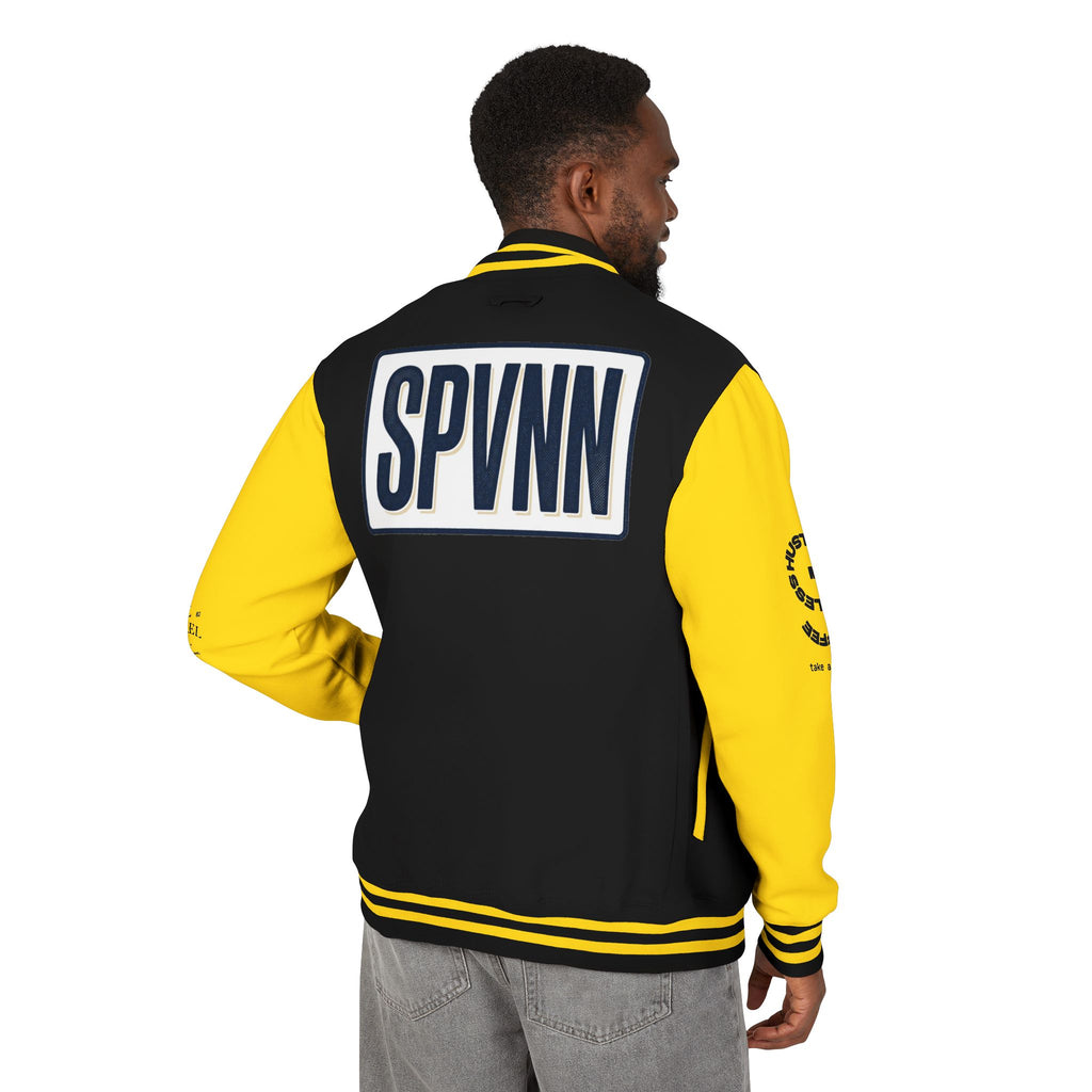 SPVNN Red & White Varsity Letterman Jacket – Embroidered Patch Logo