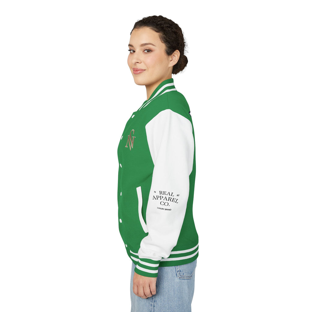 SPVNN Red & White Varsity Letterman Jacket – Embroidered Patch Logo
