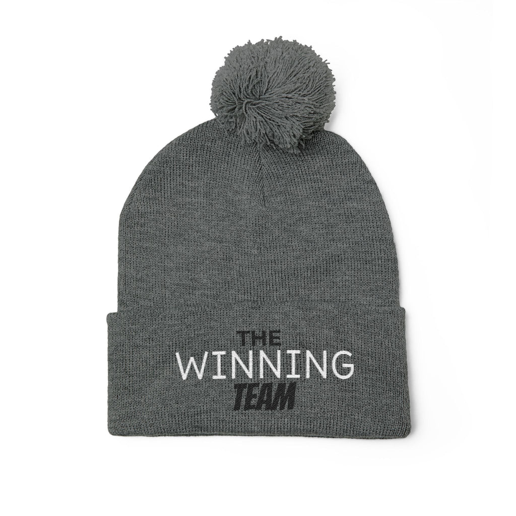 The Winning Team Pom-Pom Knit Cap — Embroidered Beanie