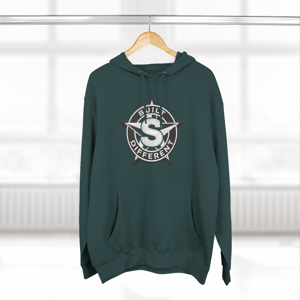 Built Different Logo Hoodie — Vintage Compass Emblem Fleece Hoodie