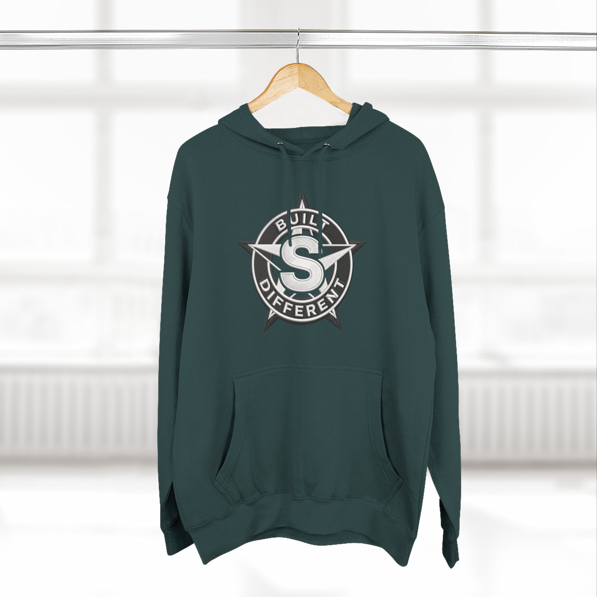 Built Different Logo Hoodie — Vintage Compass Emblem Fleece Hoodie