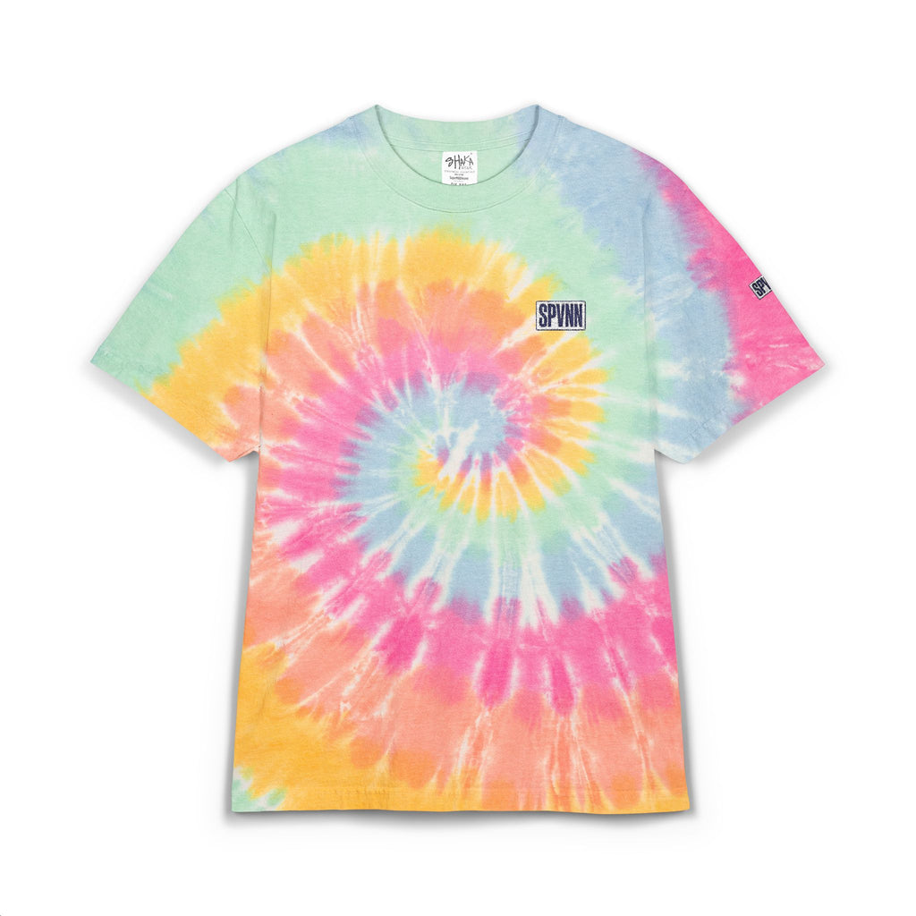 Tie-Dye Spiral Oversized T-Shirt — Rainbow Embroidered Chest Logo