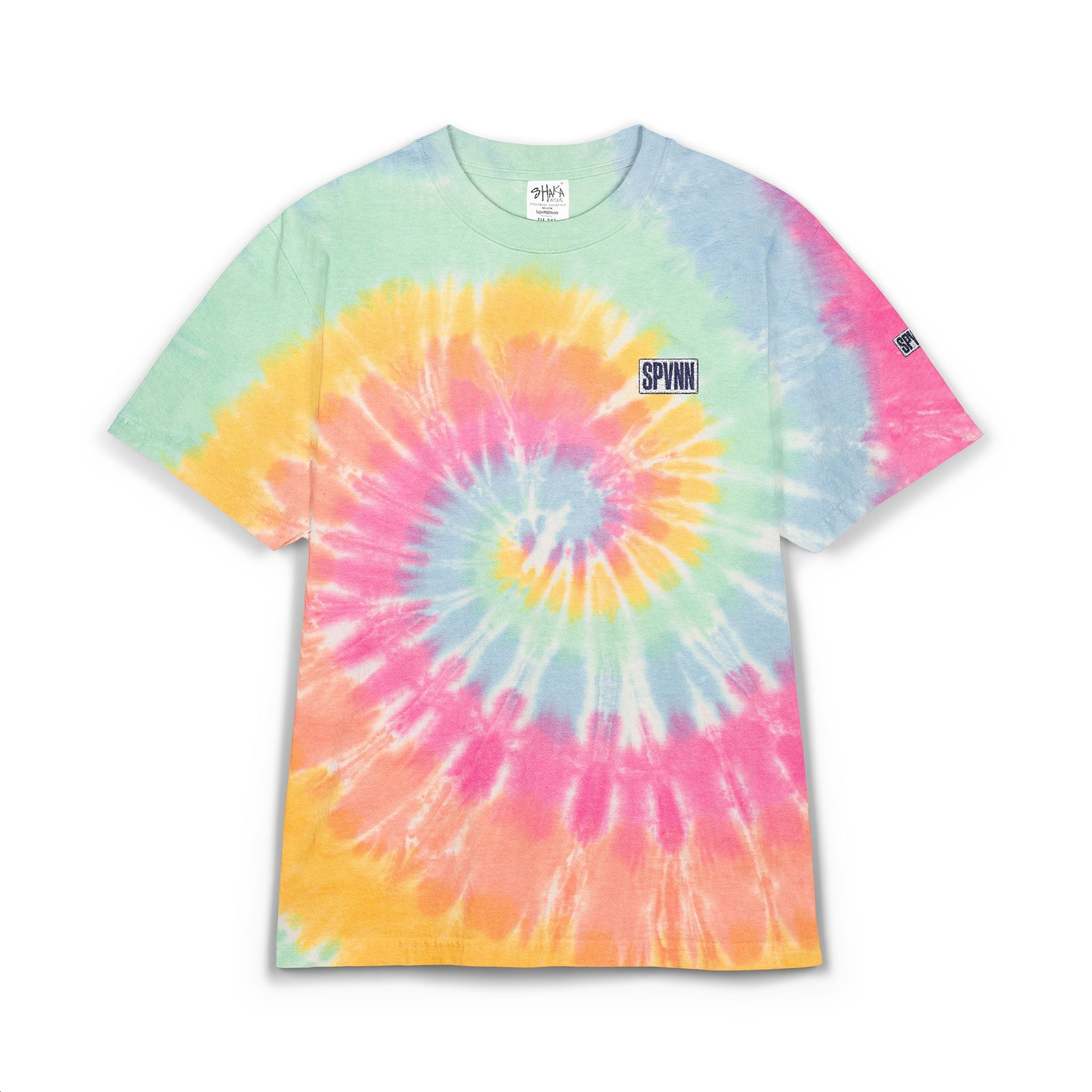 Tie-Dye Spiral Oversized T-Shirt — Rainbow Embroidered Chest Logo