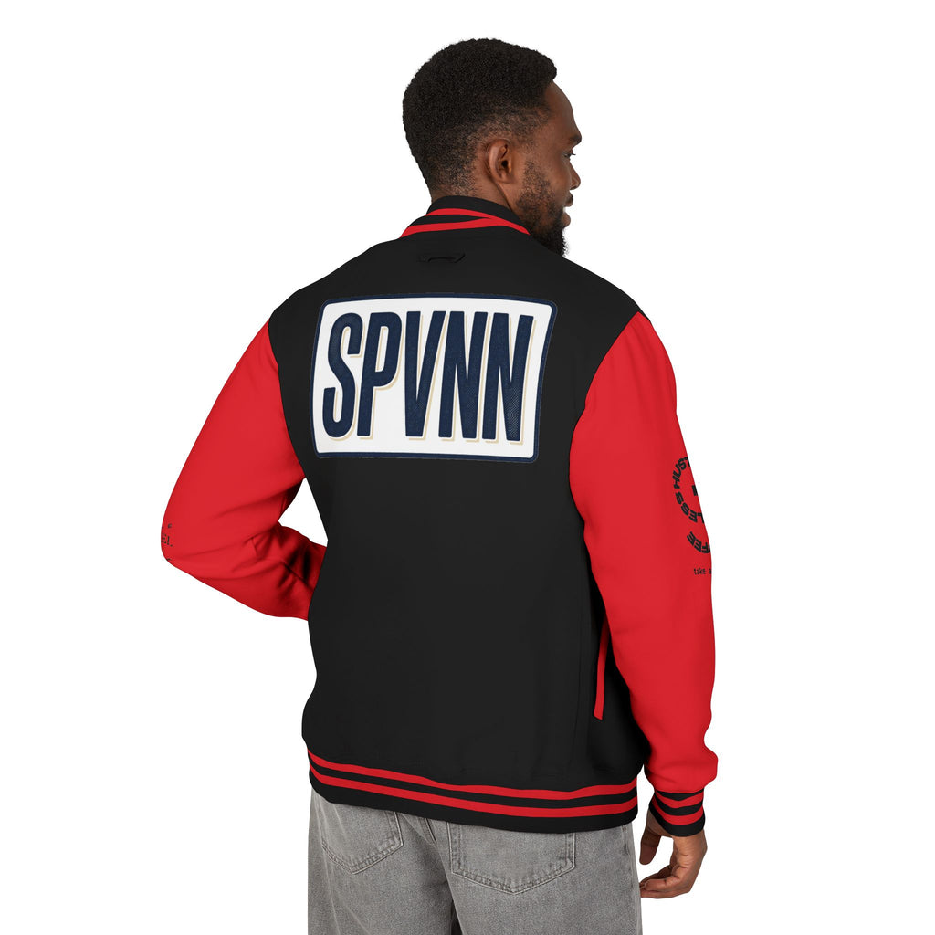 SPVNN Red & White Varsity Letterman Jacket – Embroidered Patch Logo