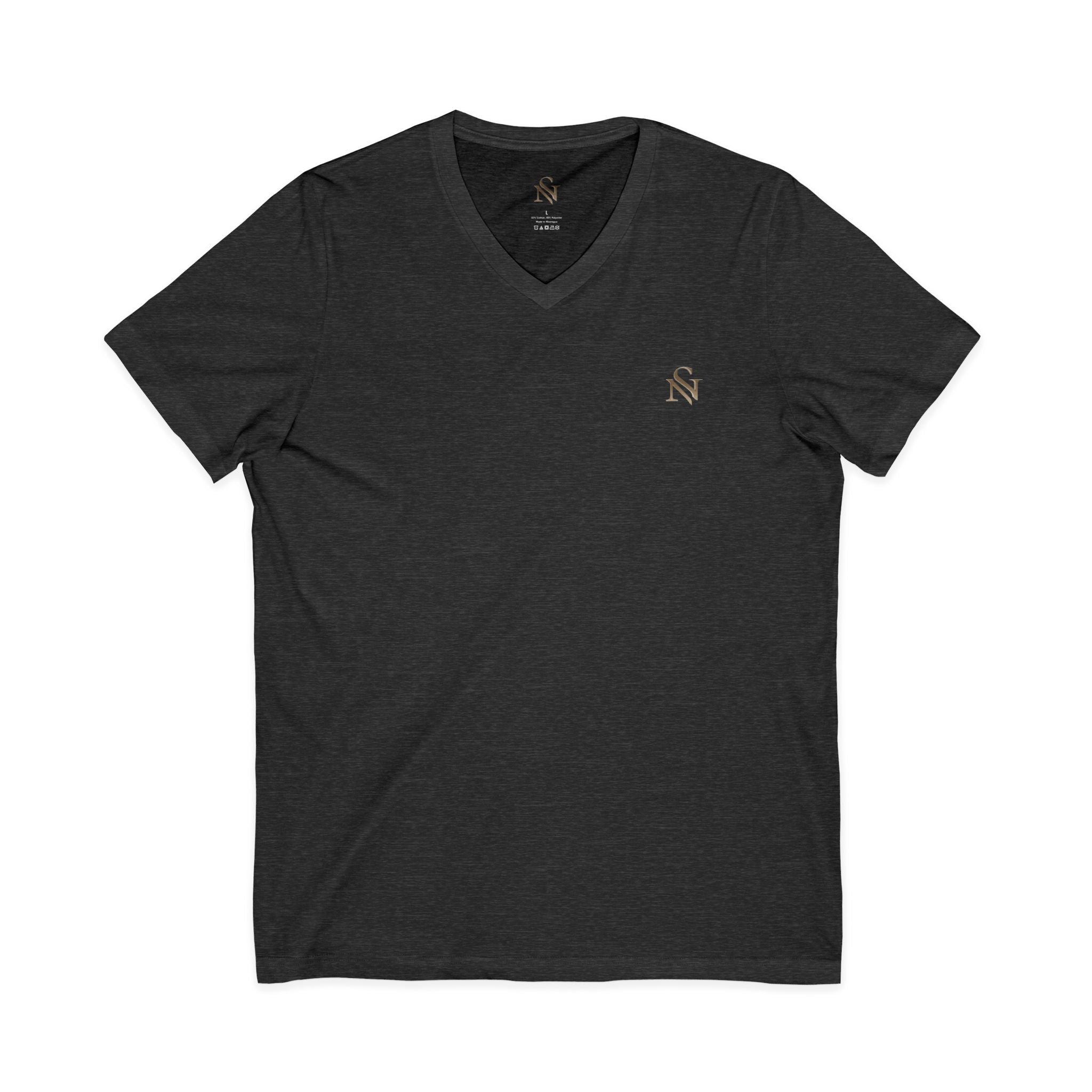 Minimal White V-Neck Tee — Small Chest Monogram Tee
