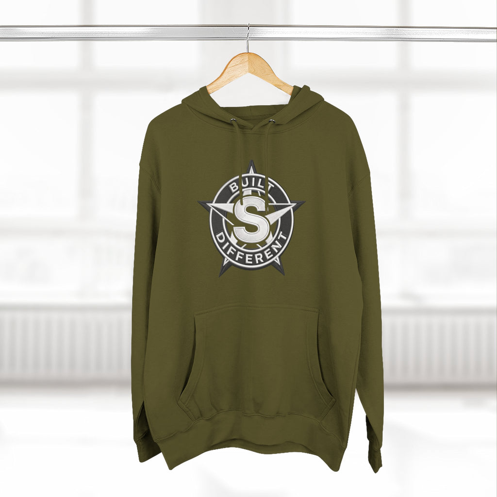 Built Different Logo Hoodie — Vintage Compass Emblem Fleece Hoodie
