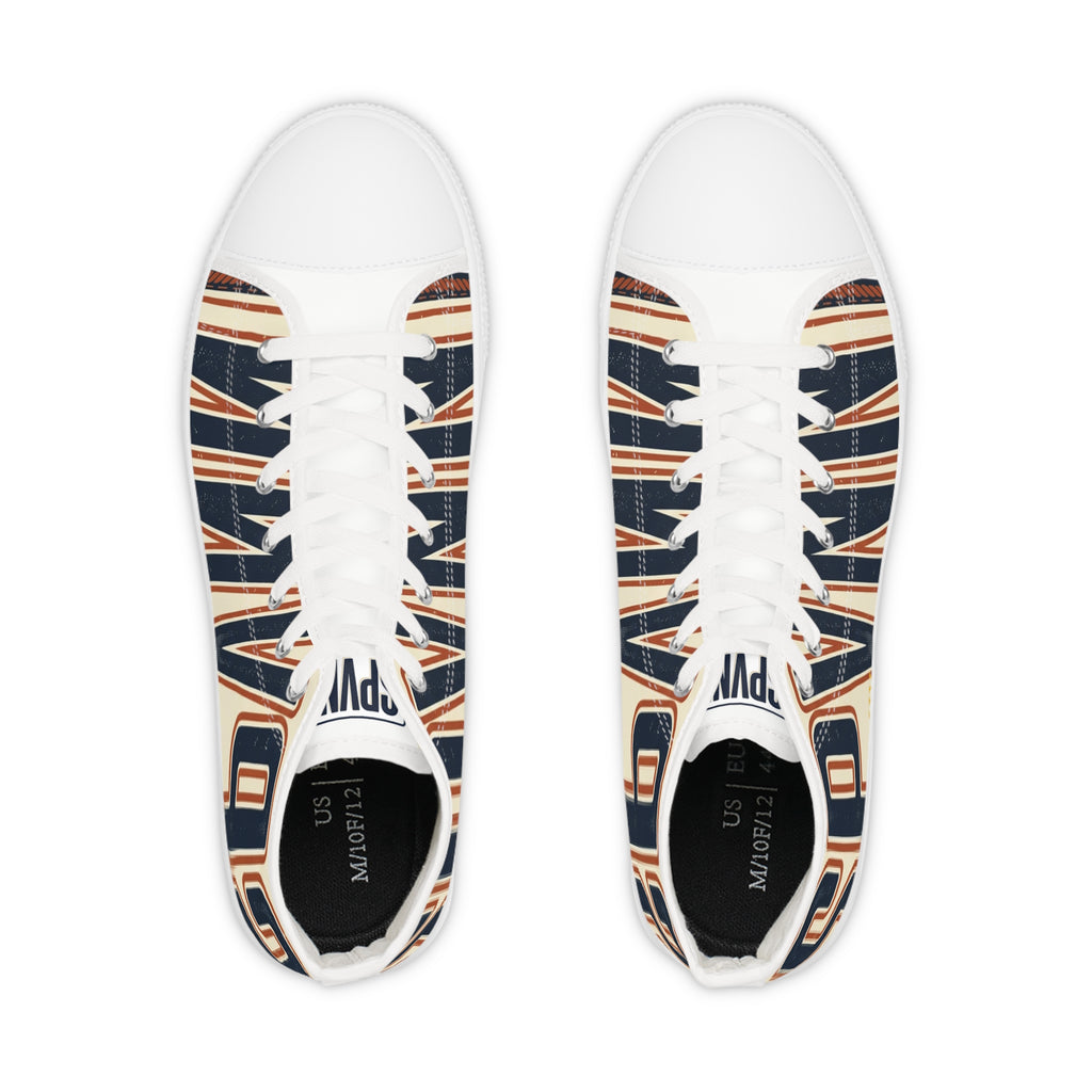 High Top Sneakers — Navy Striped 'SPR' Graphic Men's Streetwear
