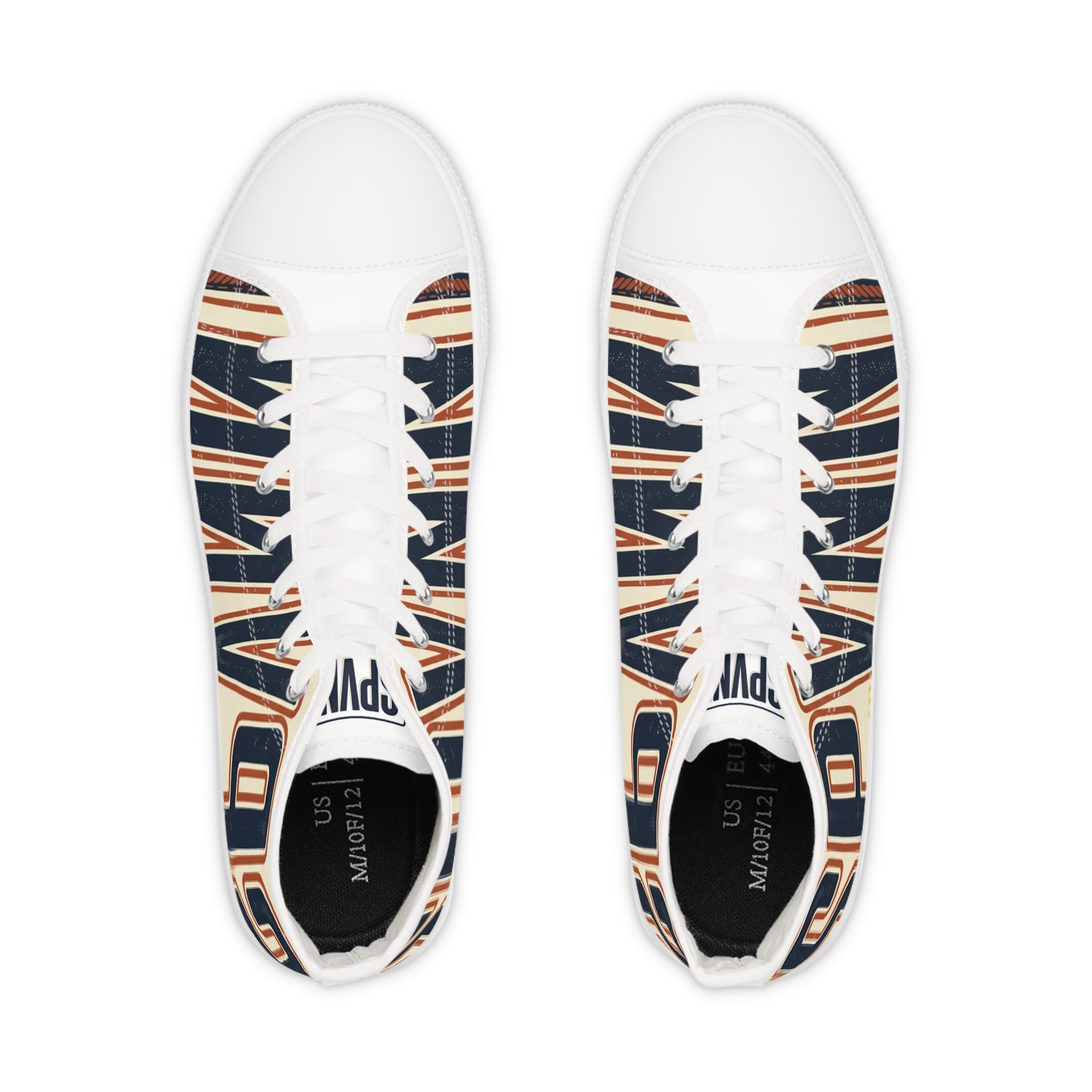 High Top Sneakers — Navy Striped 'SPR' Graphic Men's Streetwear