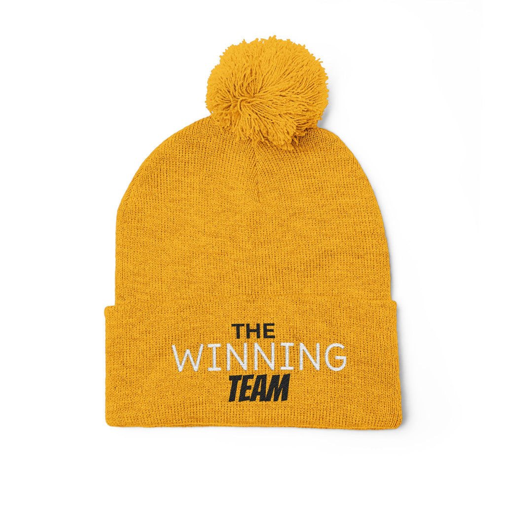 The Winning Team Pom-Pom Knit Cap — Embroidered Beanie