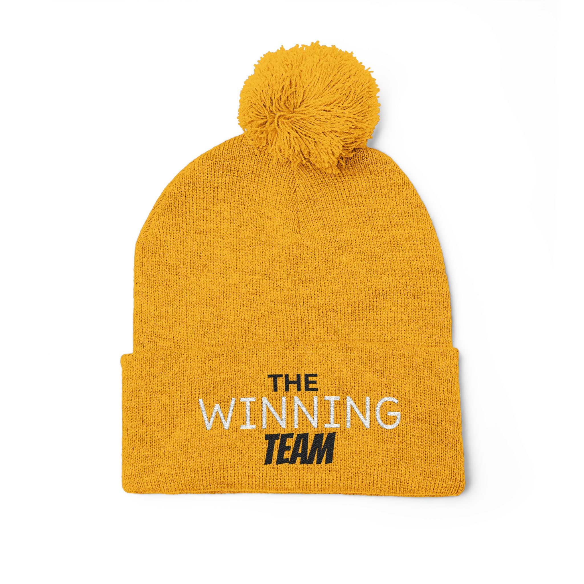 The Winning Team Pom-Pom Knit Cap — Embroidered Beanie
