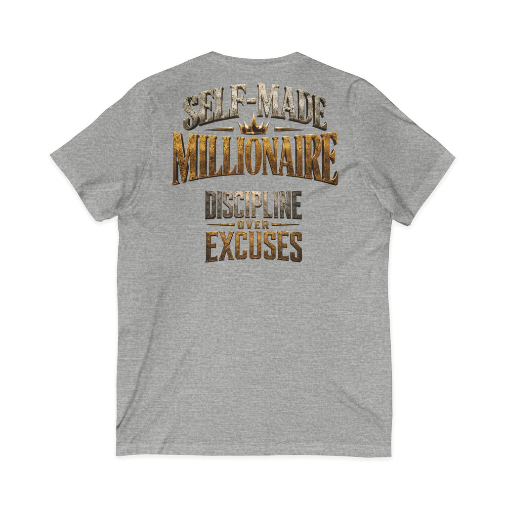V-Neck Tee - "Self-Made Millionaire" Motivational Graphic T-Shirt