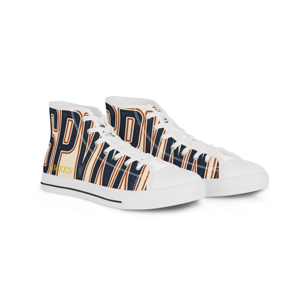 High Top Sneakers — Navy Striped 'SPR' Graphic Men's Streetwear