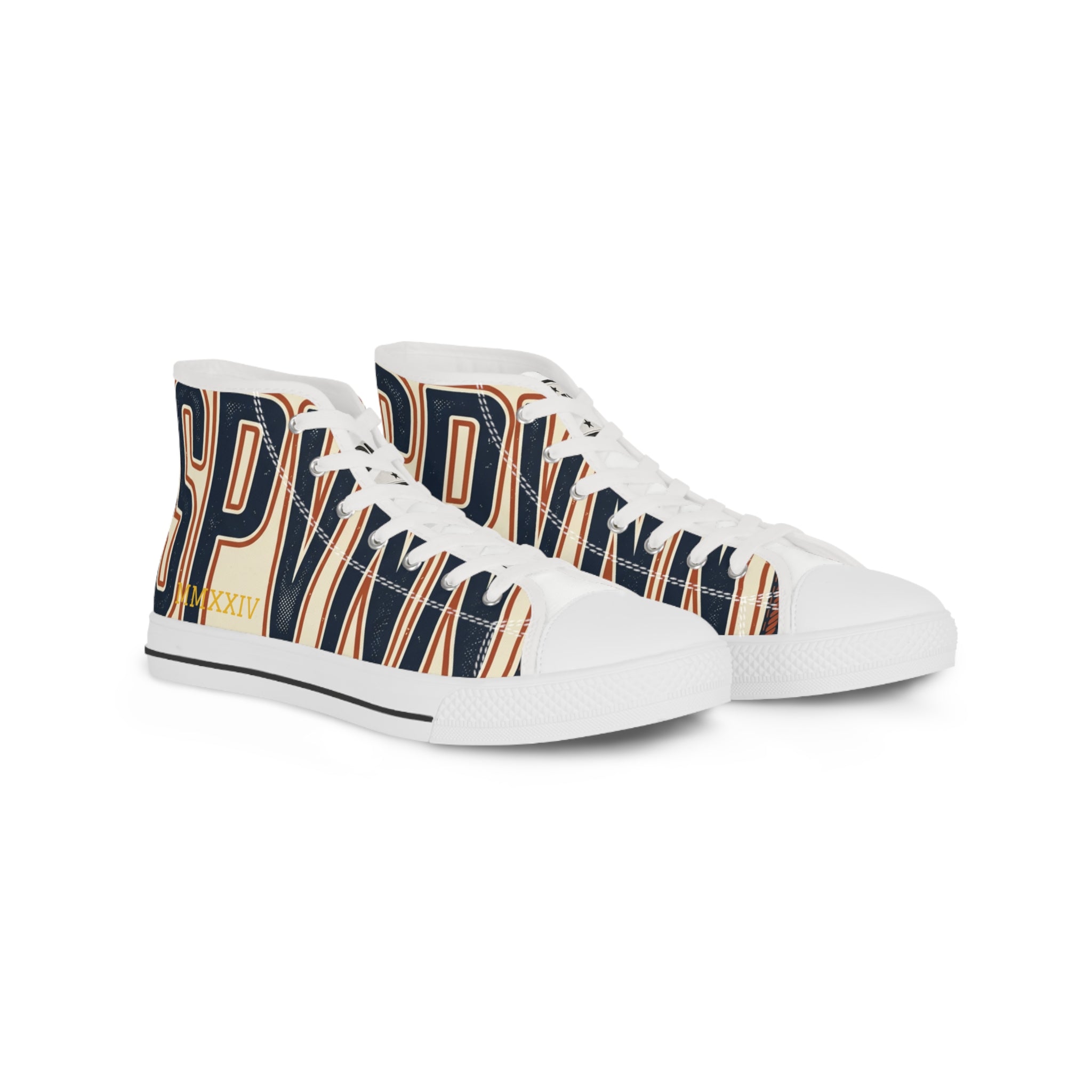 High Top Sneakers — Navy Striped 'SPR' Graphic Men's Streetwear
