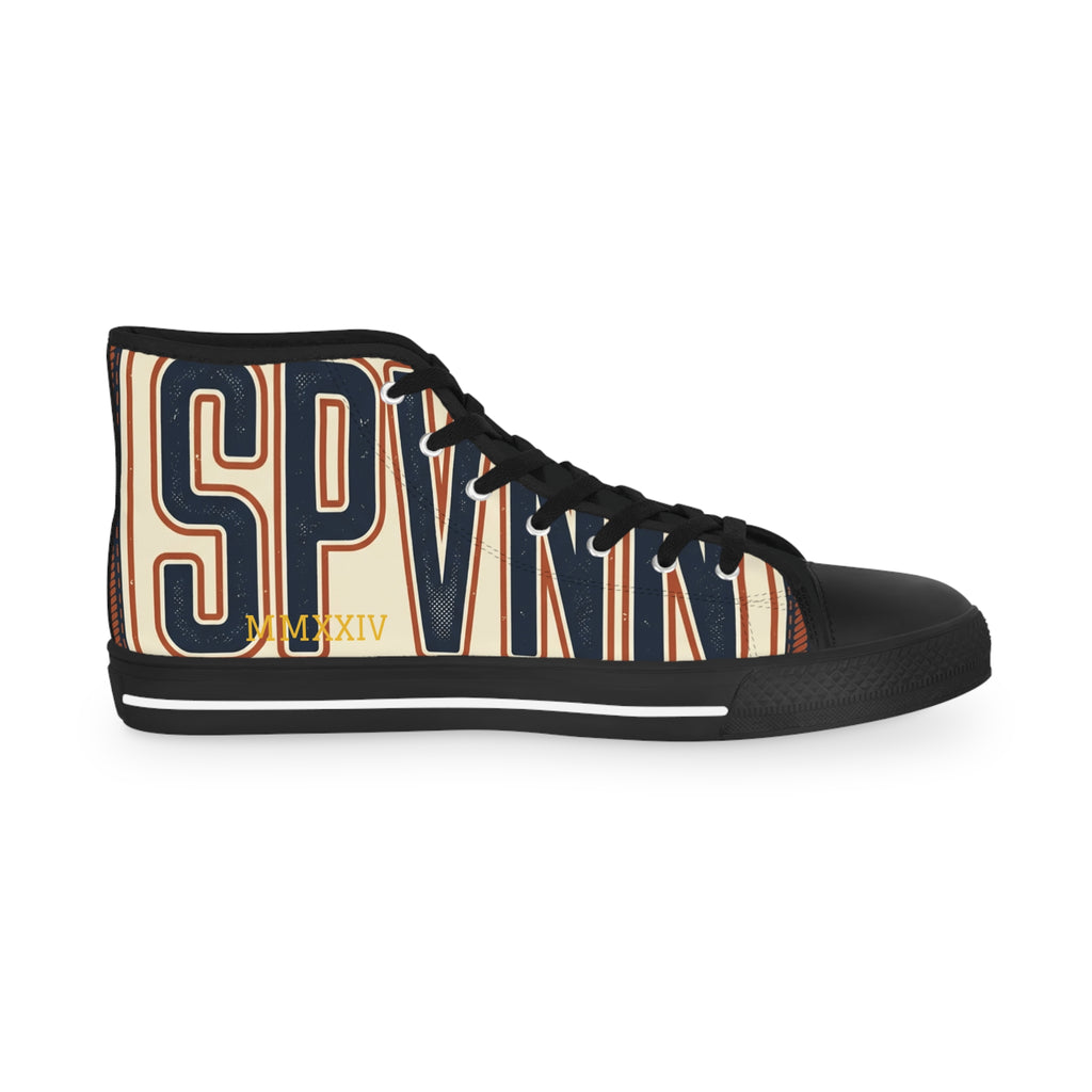 High Top Sneakers — Navy Striped 'SPR' Graphic Men's Streetwear