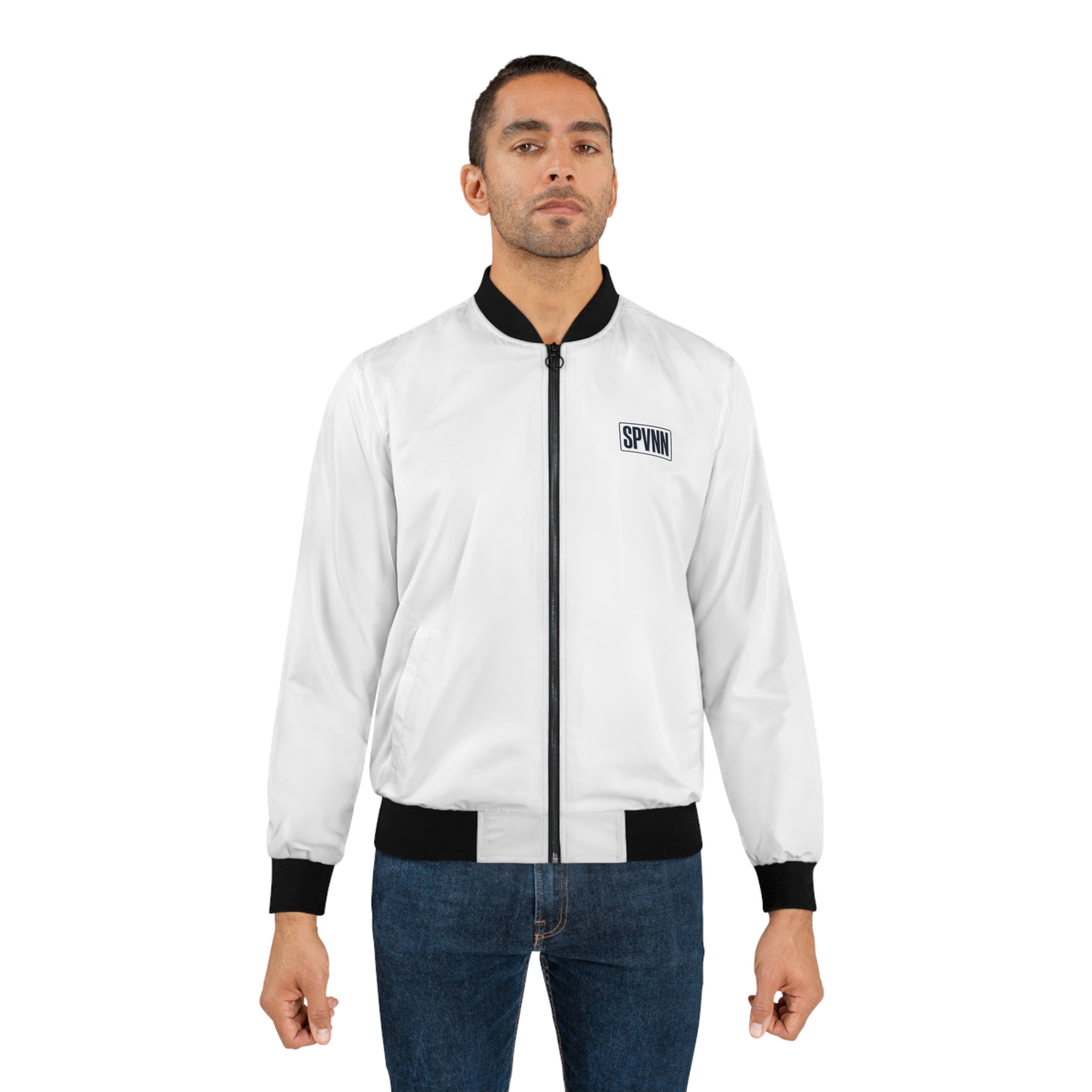 SPVNN Logo Bomber Jacket — Men's White Streetwear Bomber