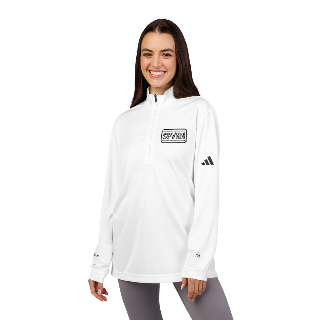 Embroidered Quarter-Zip Pullover — White adidas Performance Top