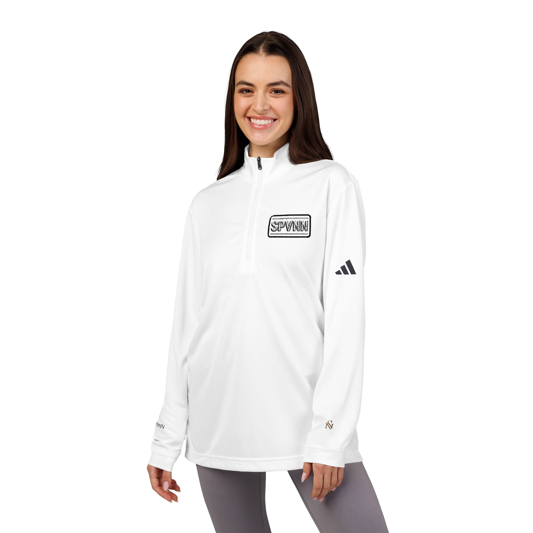 Embroidered Quarter-Zip Pullover — White adidas Performance Top