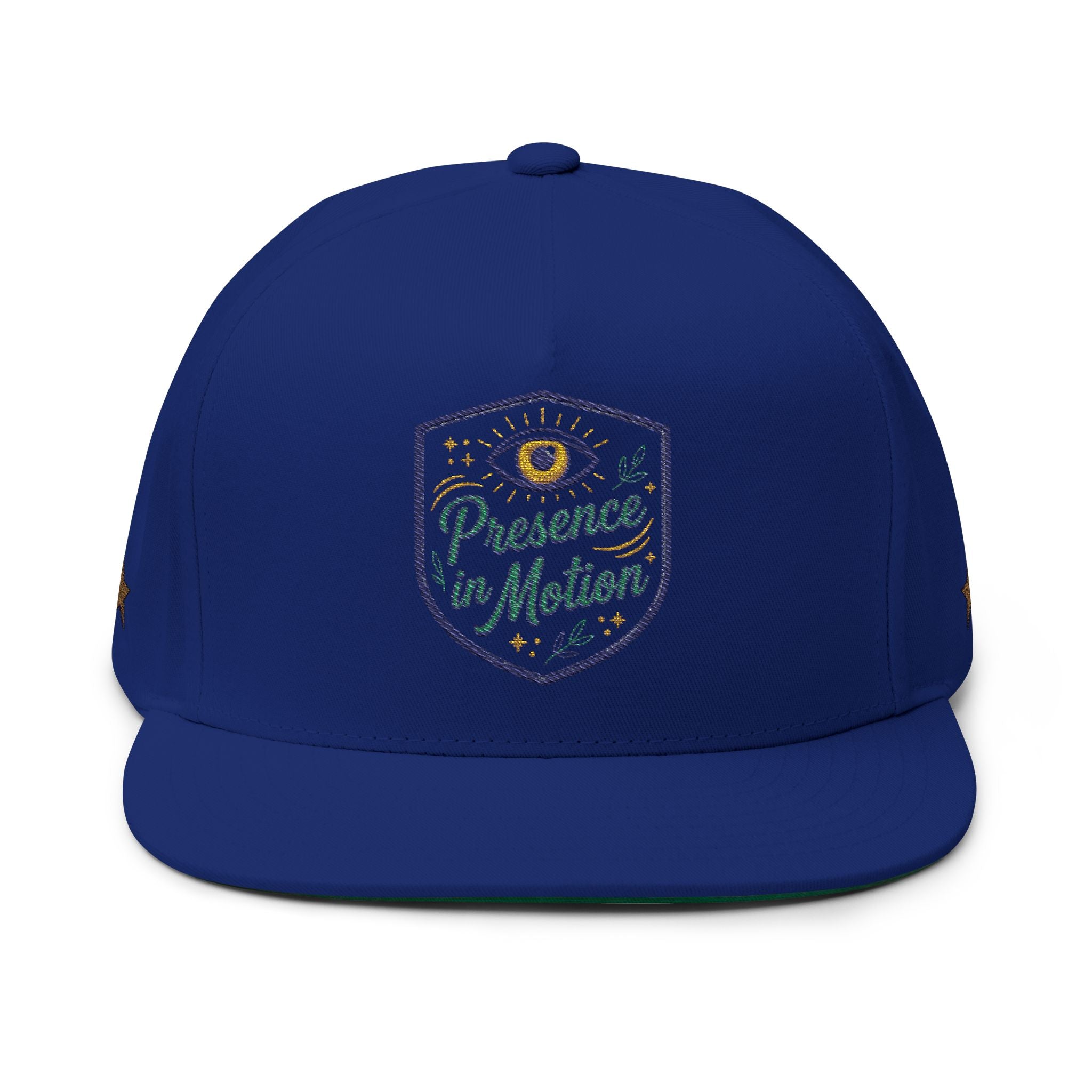 Embroidered Flat Bill Cap - "Presence in Motion" Eye Patch Design