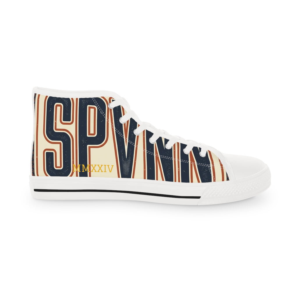 High Top Sneakers — Navy Striped 'SPR' Graphic Men's Streetwear