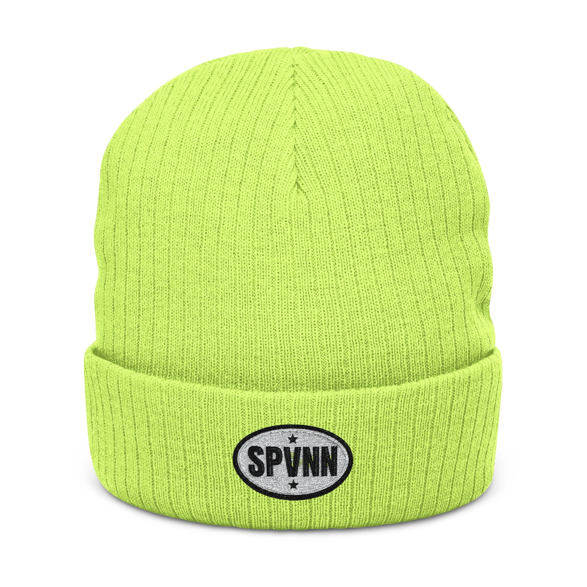 Embroidered Ribbed Beanie — SPVNT Logo Knit Hat