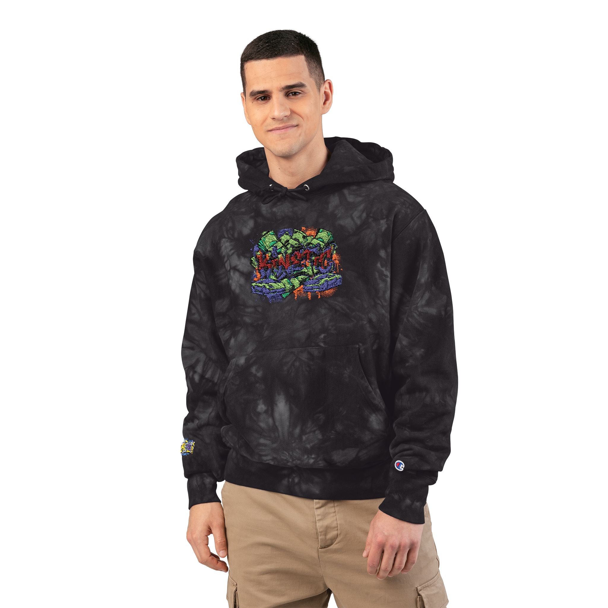 SPVNN Tie-Dye Embroidered Hoodie — Floral Script Chest