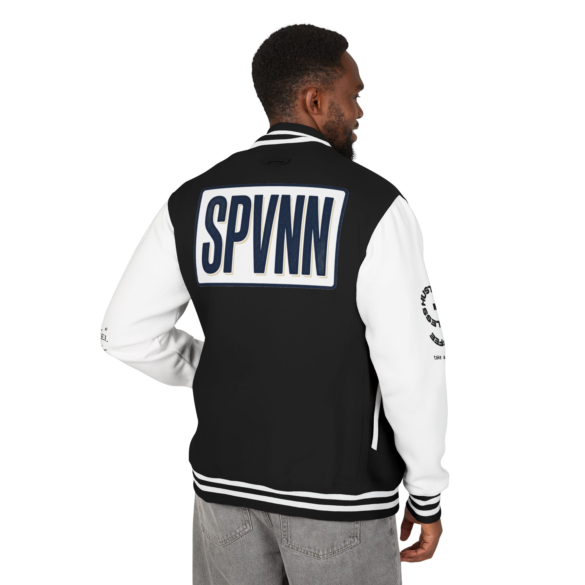 SPVNN Red & White Varsity Letterman Jacket – Embroidered Patch Logo