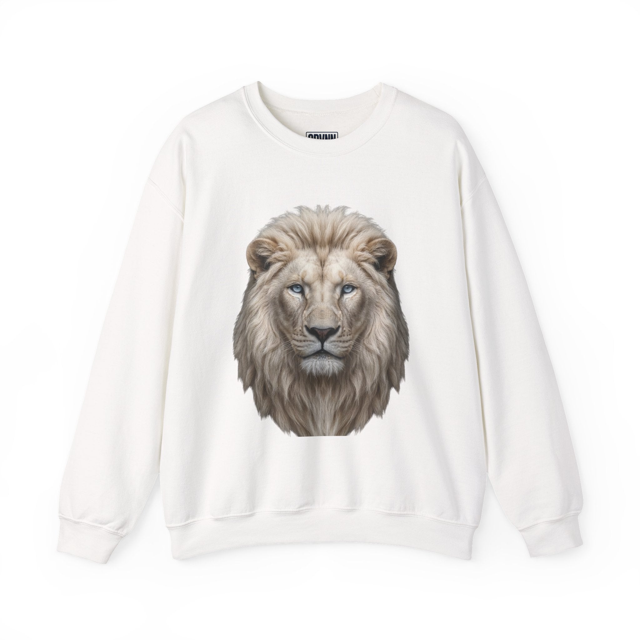Lion Head Crewneck Sweatshirt — Realistic White Lion Portrait Pullover