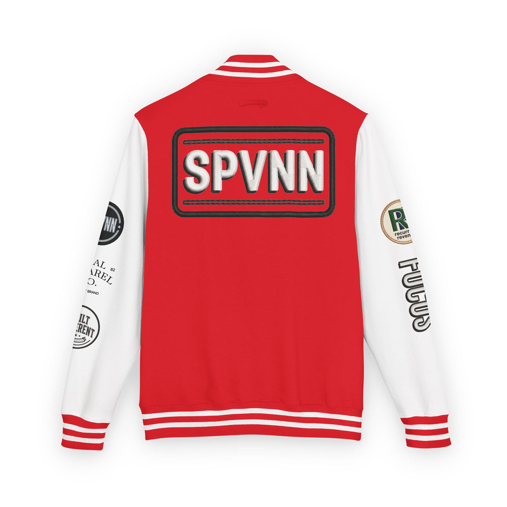 SPVNN Red & White Varsity Letterman Jacket – Embroidered Patch Logo