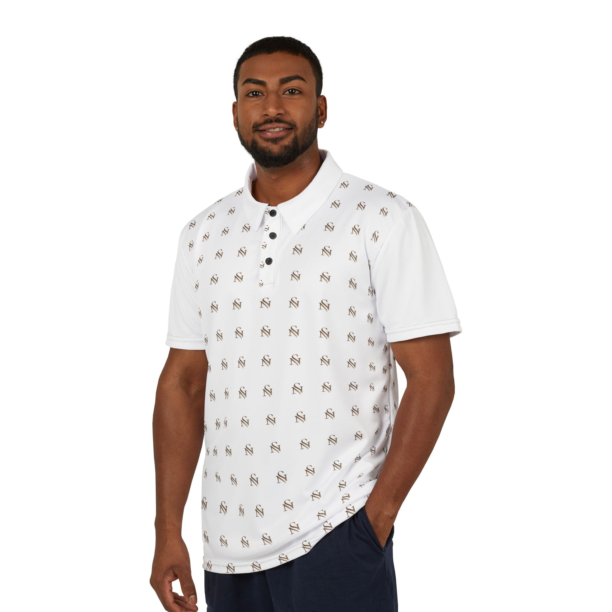 White All-Over Palm Print Polo Shirt