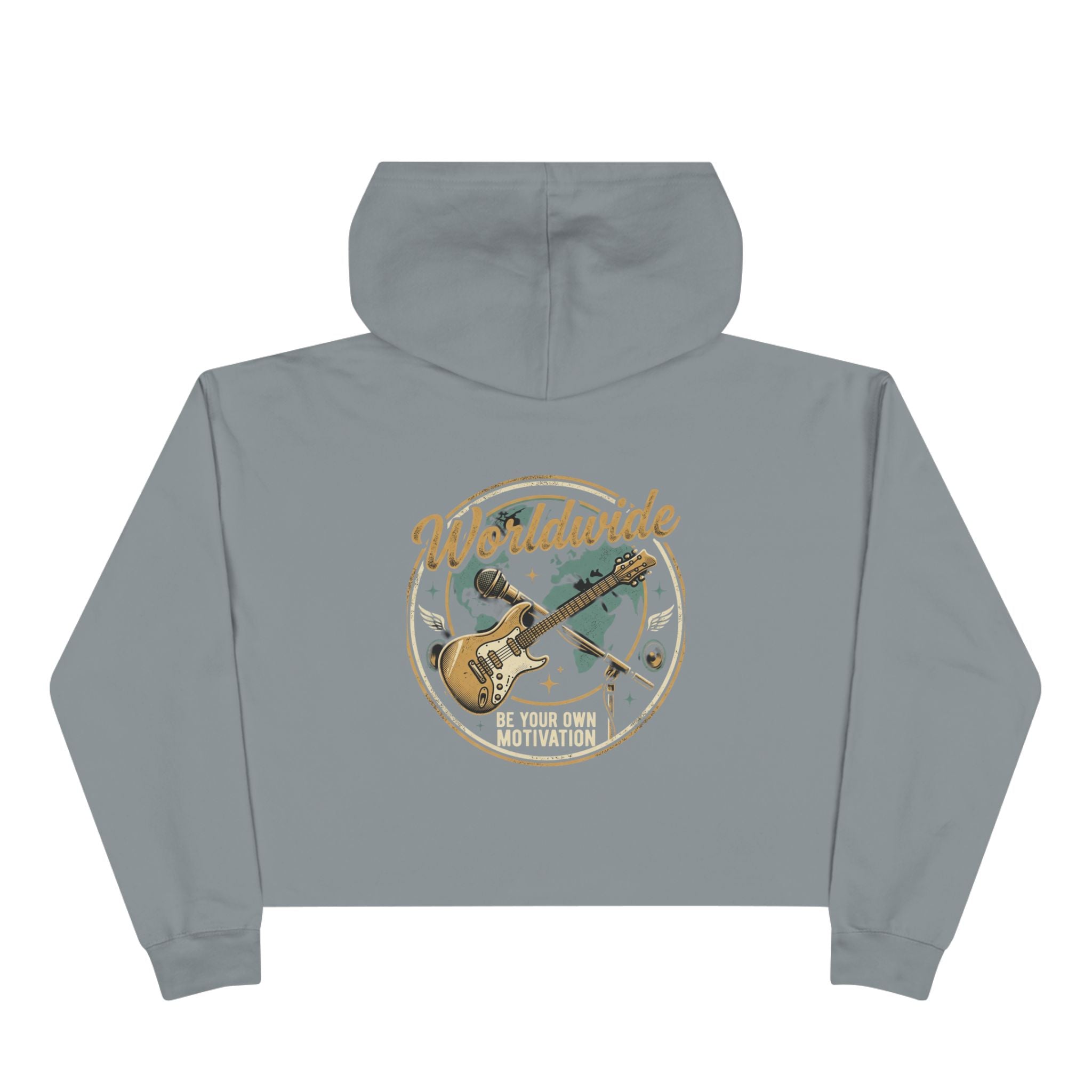 Worldwide Rock Band Crop Hoodie — "Play Your Own Motown" Guitar Graphic