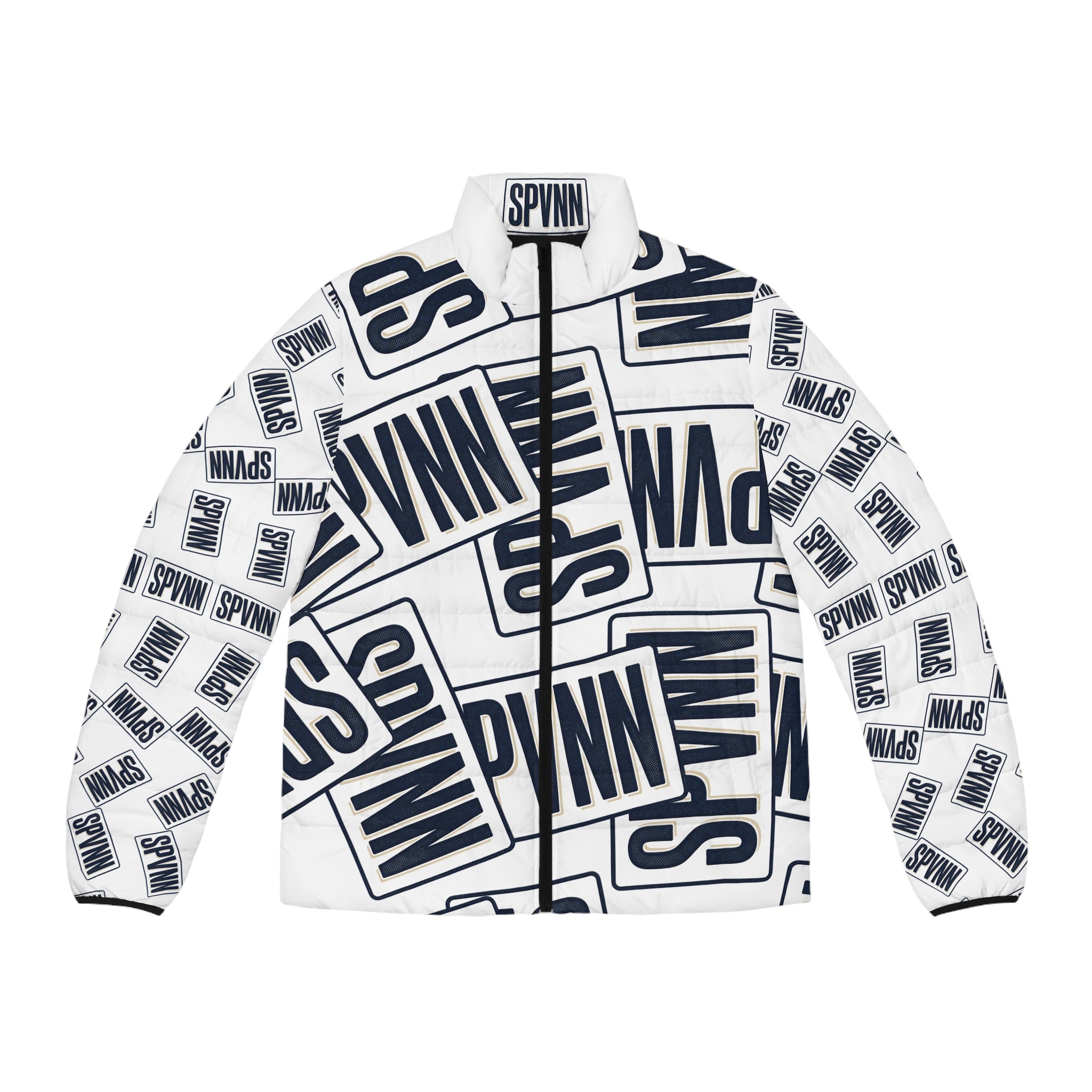 SPVNN Logo Puffer Jacket — All-Over Print Men's Winter Coat