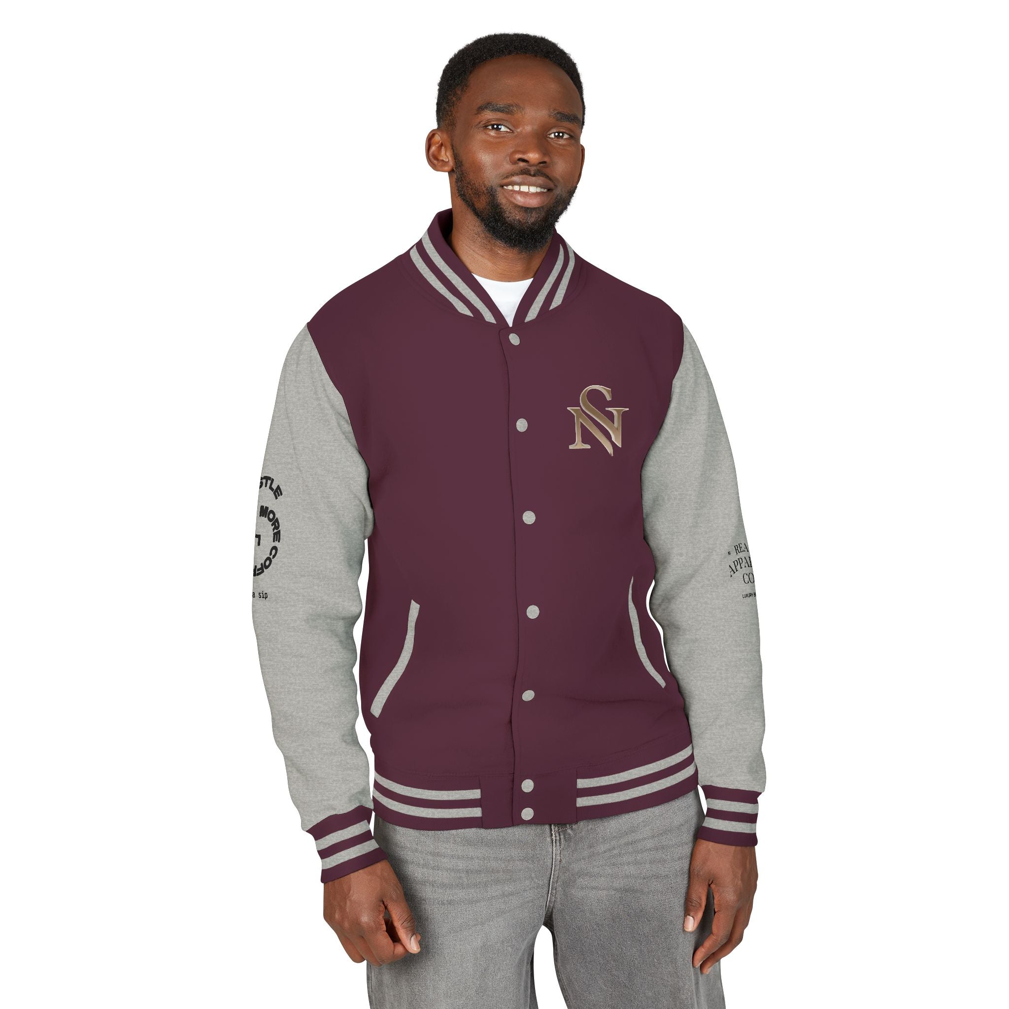 SPVNN Red & White Varsity Letterman Jacket – Embroidered Patch Logo