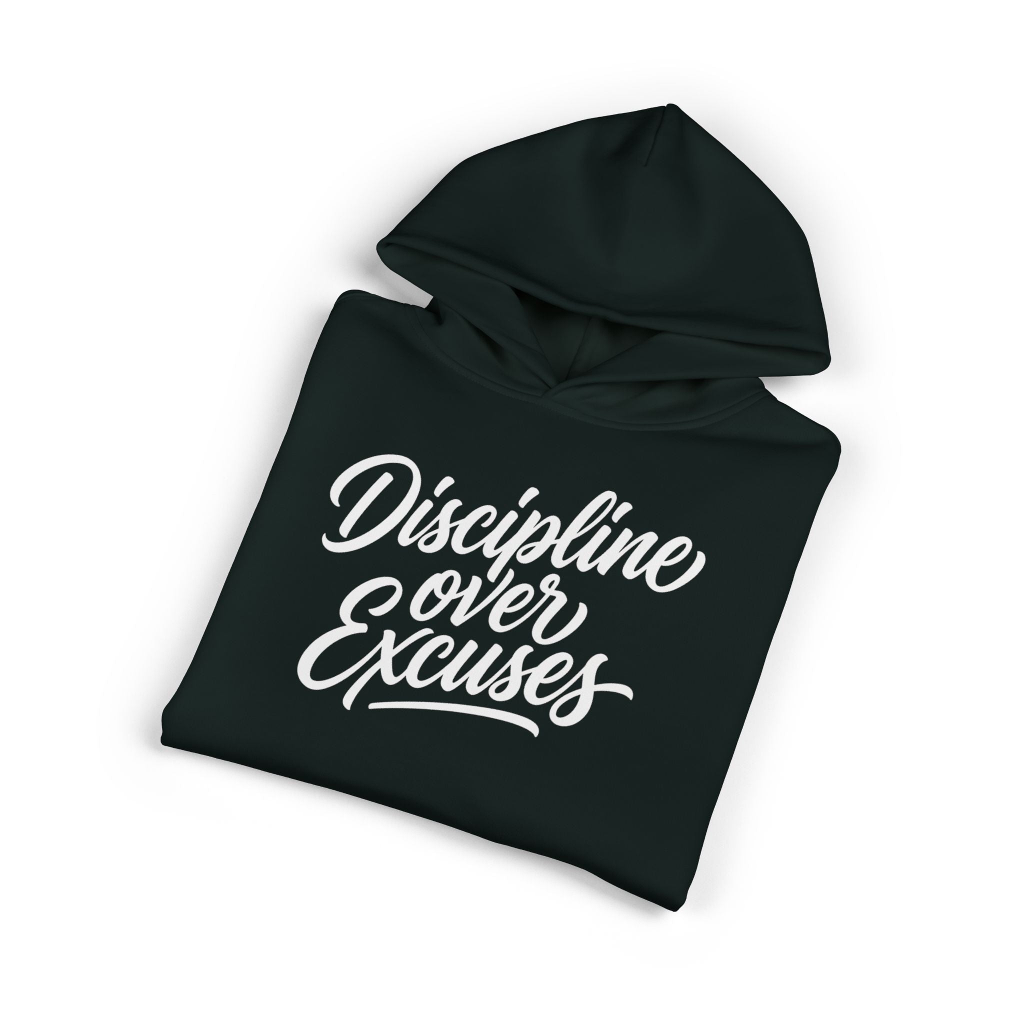 Discipline Over Excuses Hoodie — Motivational Gym Hoodie with Sleeve Script