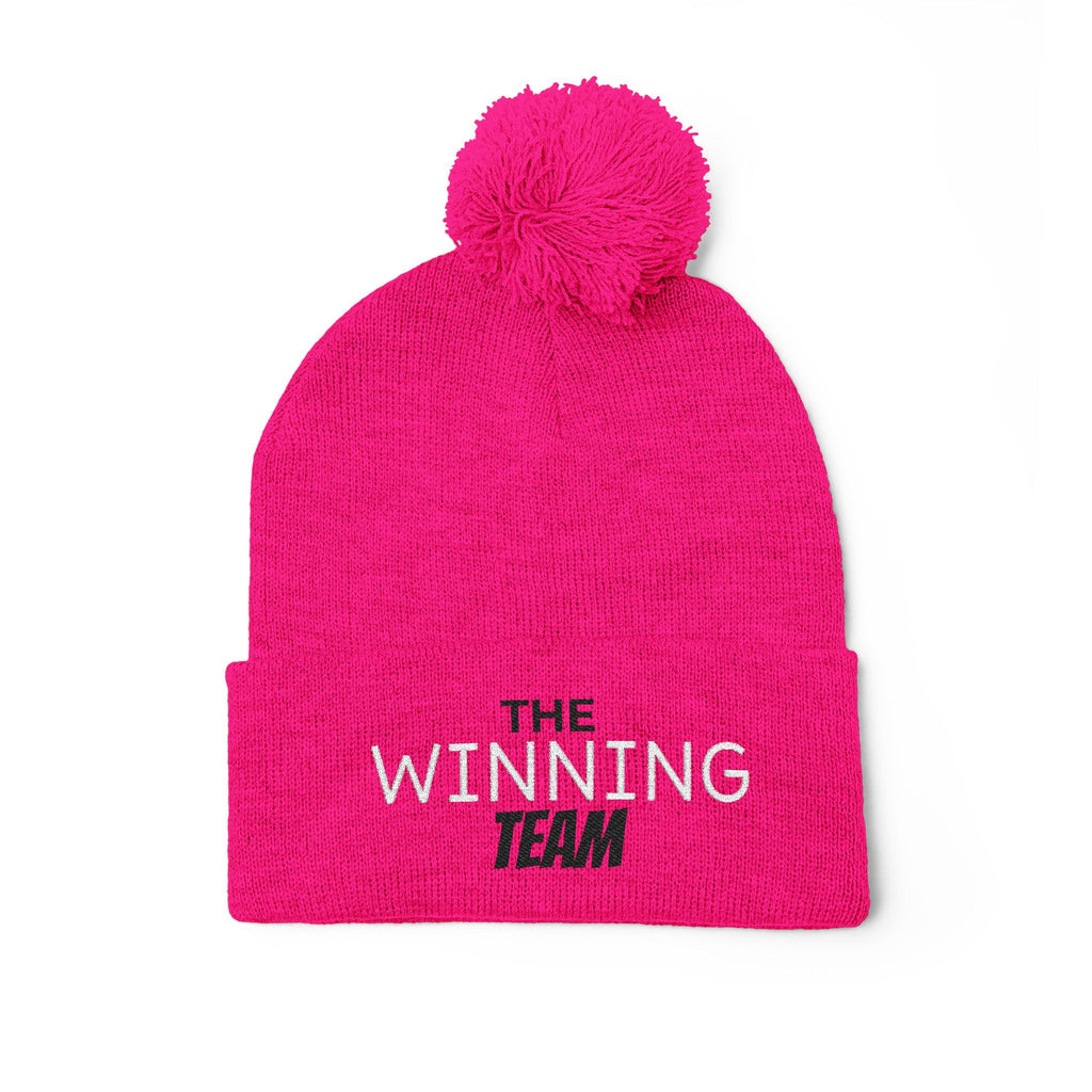 The Winning Team Pom-Pom Knit Cap — Embroidered Beanie