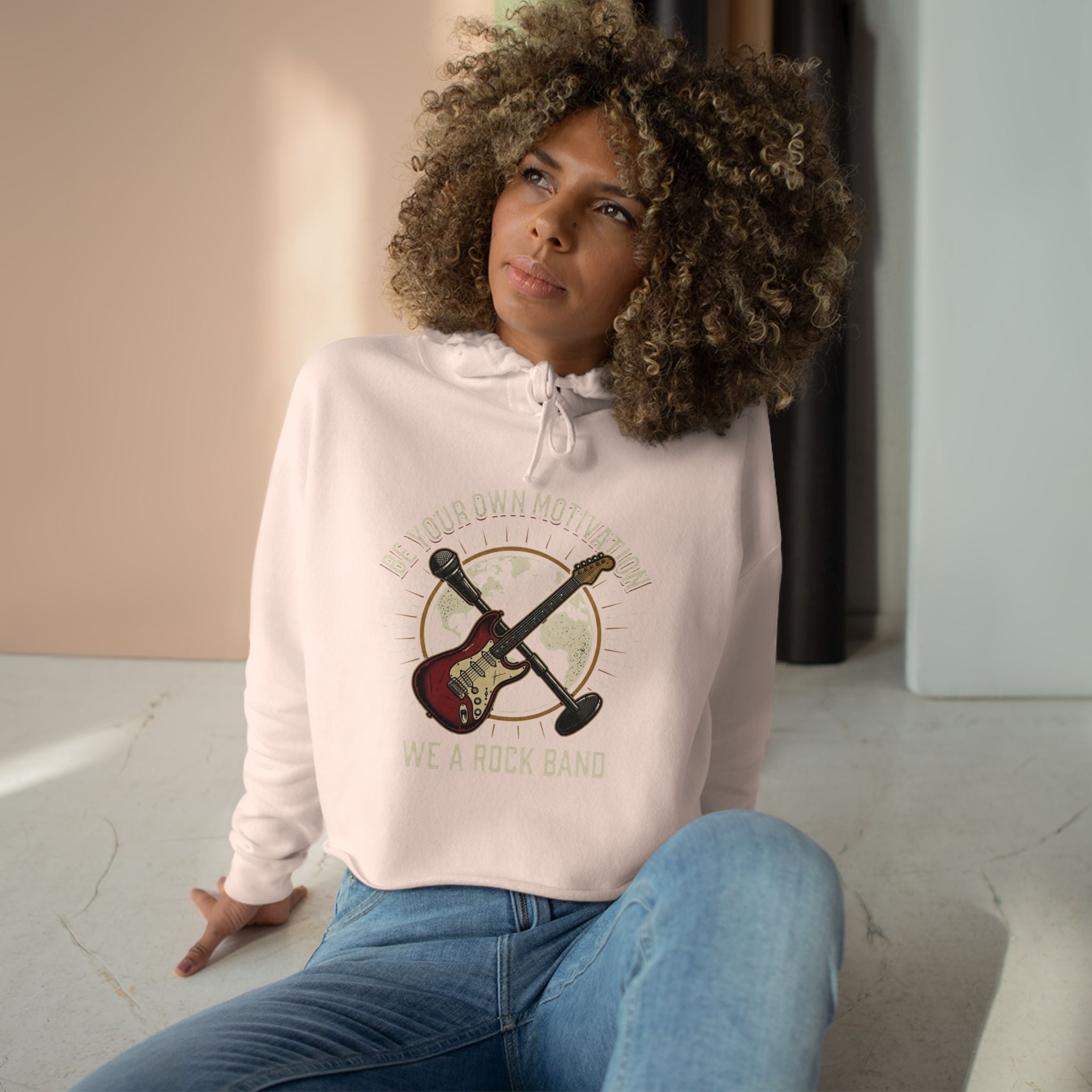 Worldwide Rock Band Crop Hoodie — "Play Your Own Motown" Guitar Graphic