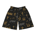 Spvnn Crown & Cross All-Over Print Basketball Shorts — Black/Gold Streetwear
