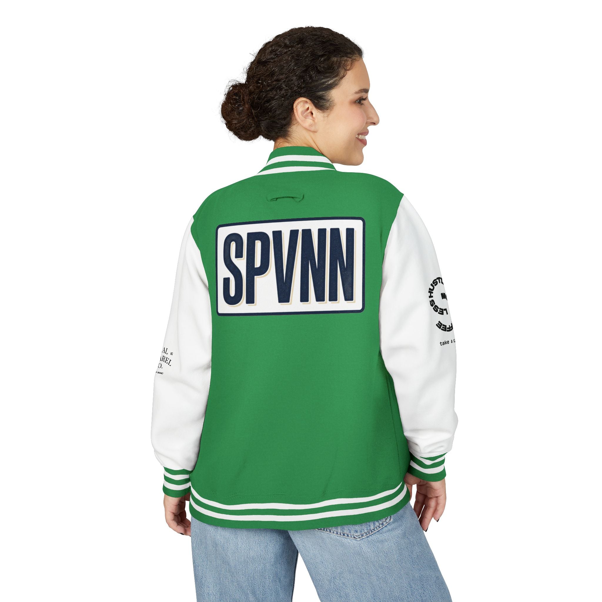 SPVNN Red & White Varsity Letterman Jacket – Embroidered Patch Logo