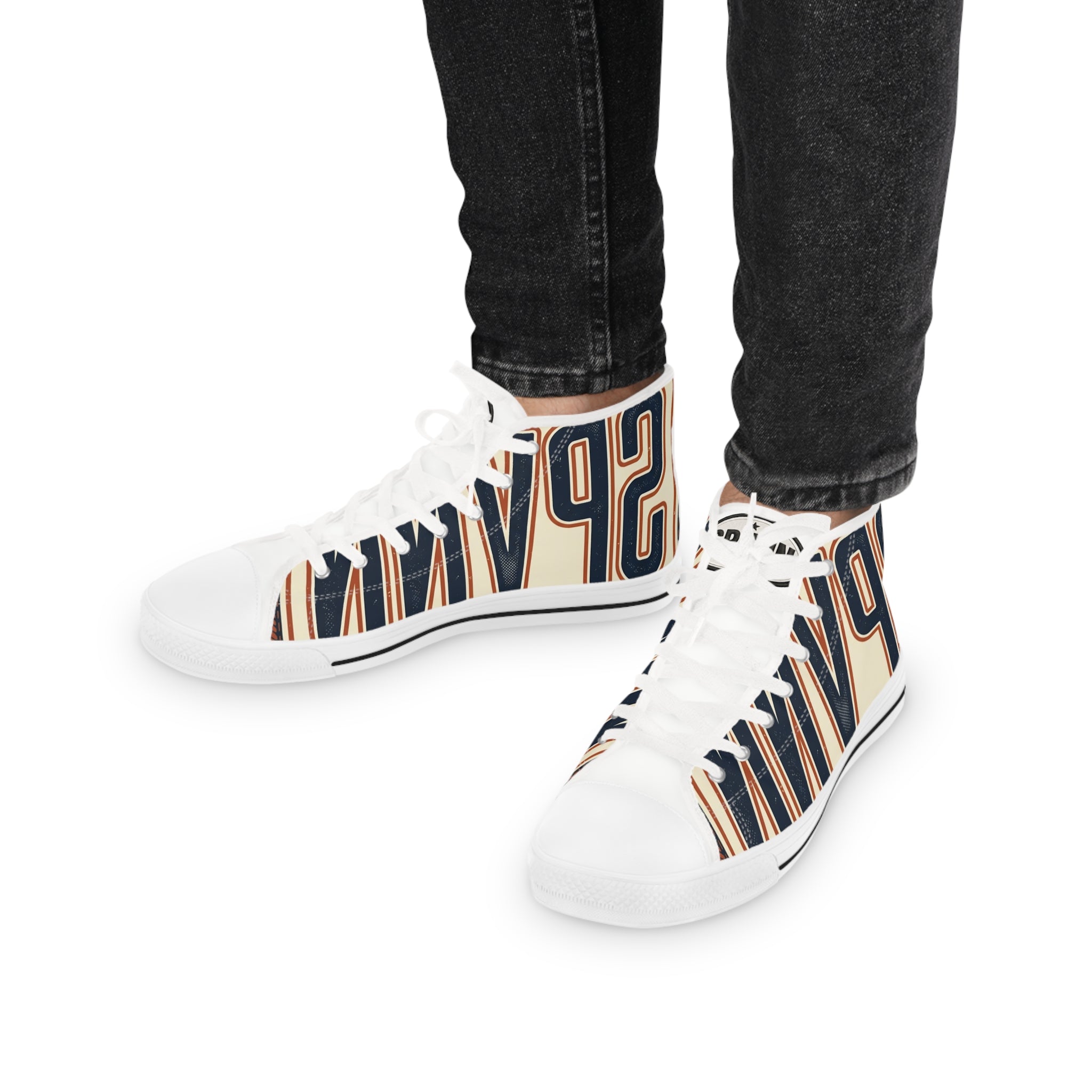 High Top Sneakers — Navy Striped 'SPR' Graphic Men's Streetwear