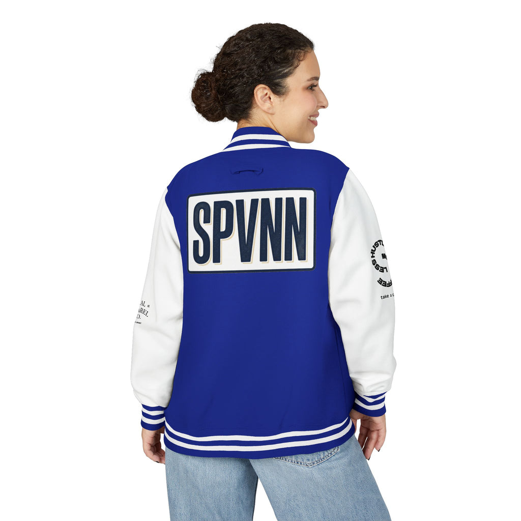 SPVNN Red & White Varsity Letterman Jacket – Embroidered Patch Logo