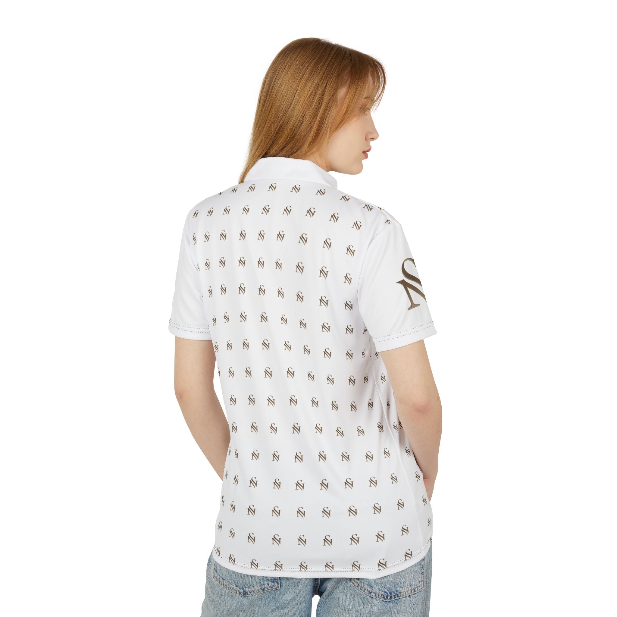 White All-Over Palm Print Polo Shirt