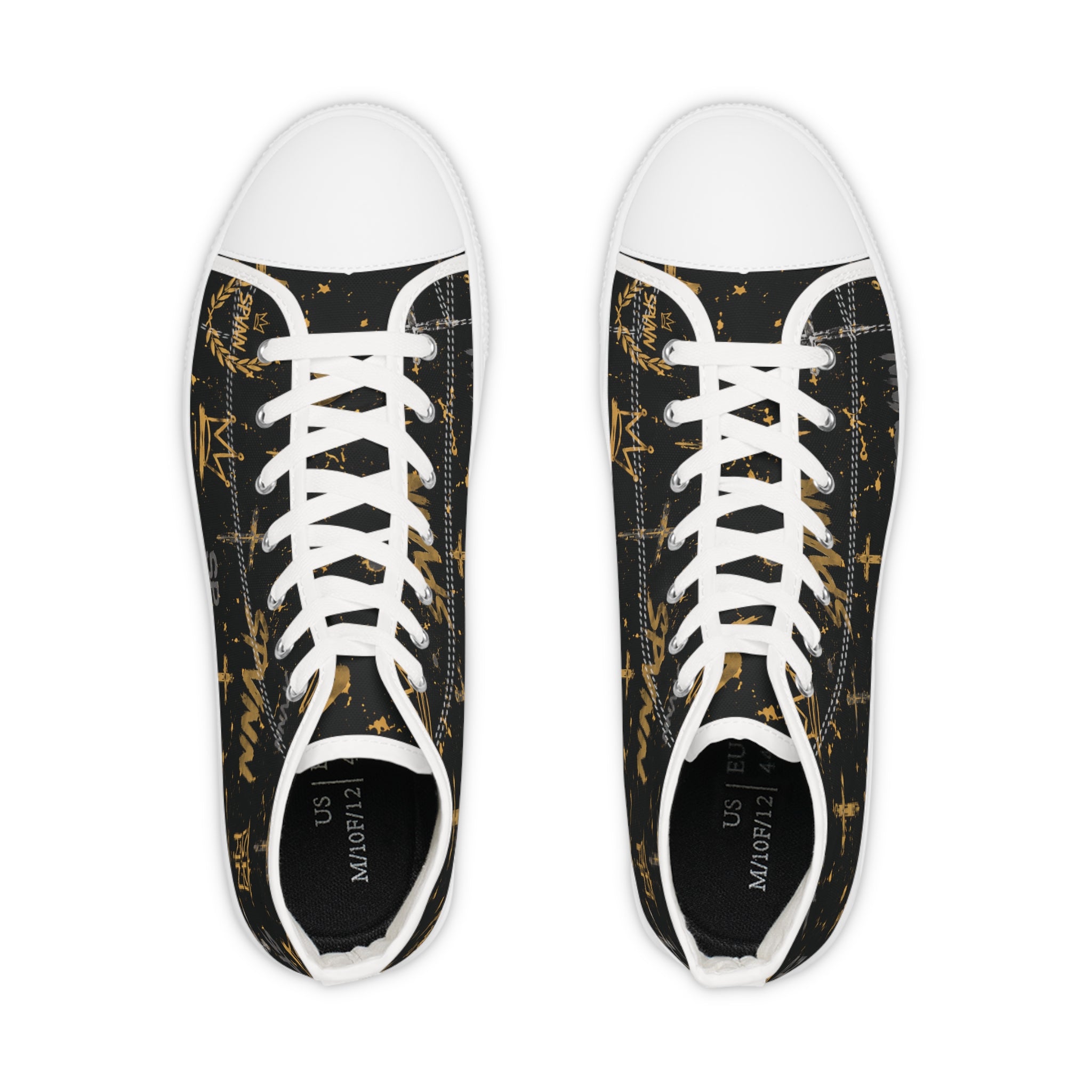 High Top Sneakers — Black & Gold Crown Pattern