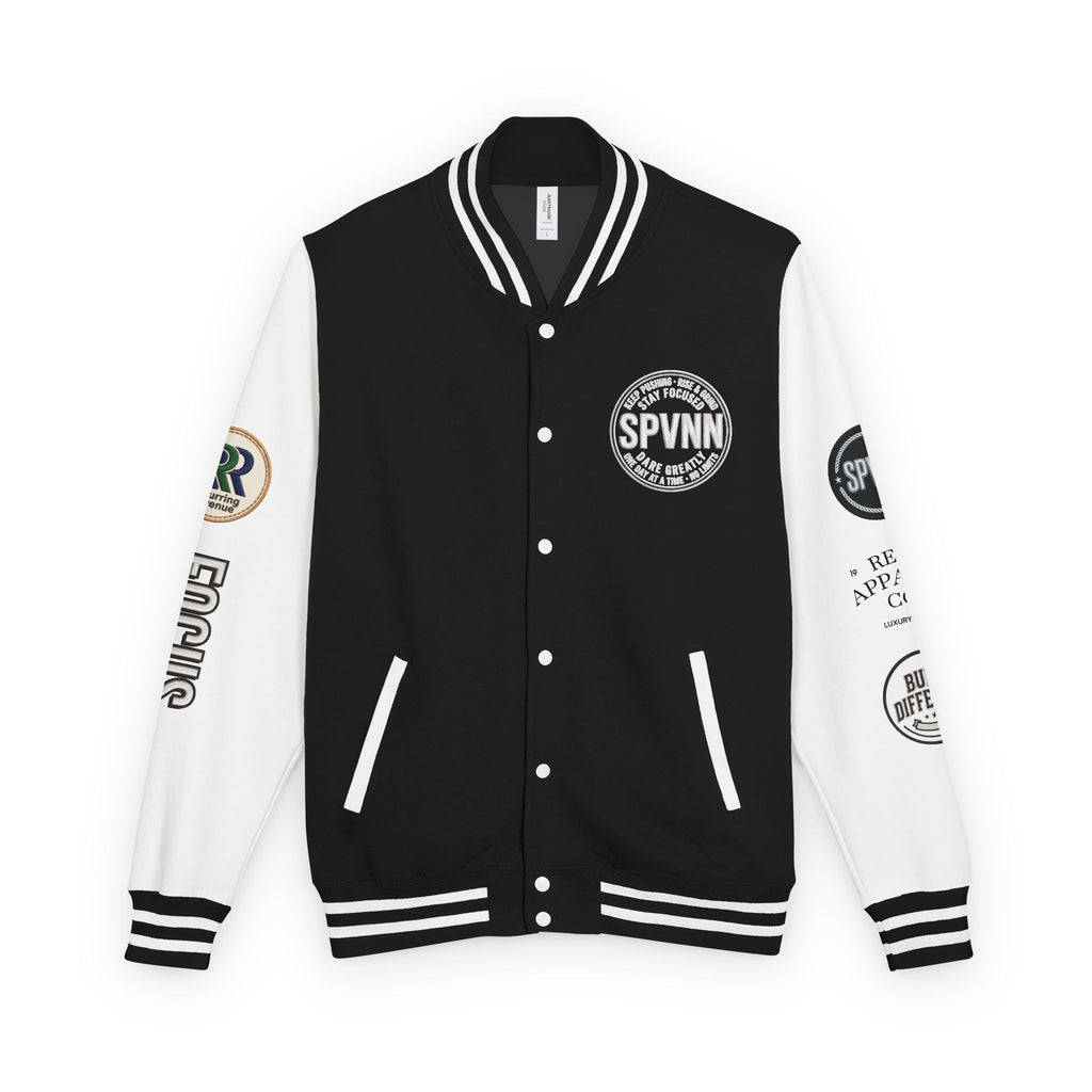 SPVNN Red & White Varsity Letterman Jacket – Embroidered Patch Logo