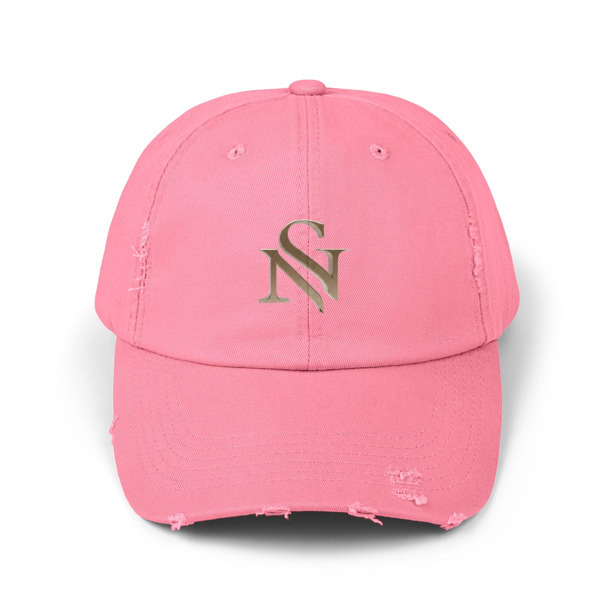 Distressed Black Baseball Cap with Gold 'SN' Monogram — Vintage Casual Hat